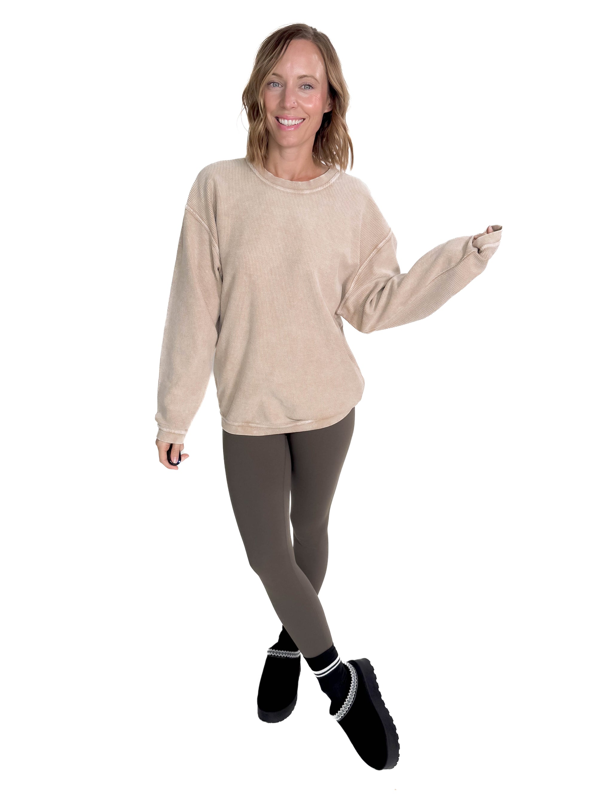 Camila Corded Vintage Pullover- LATTE