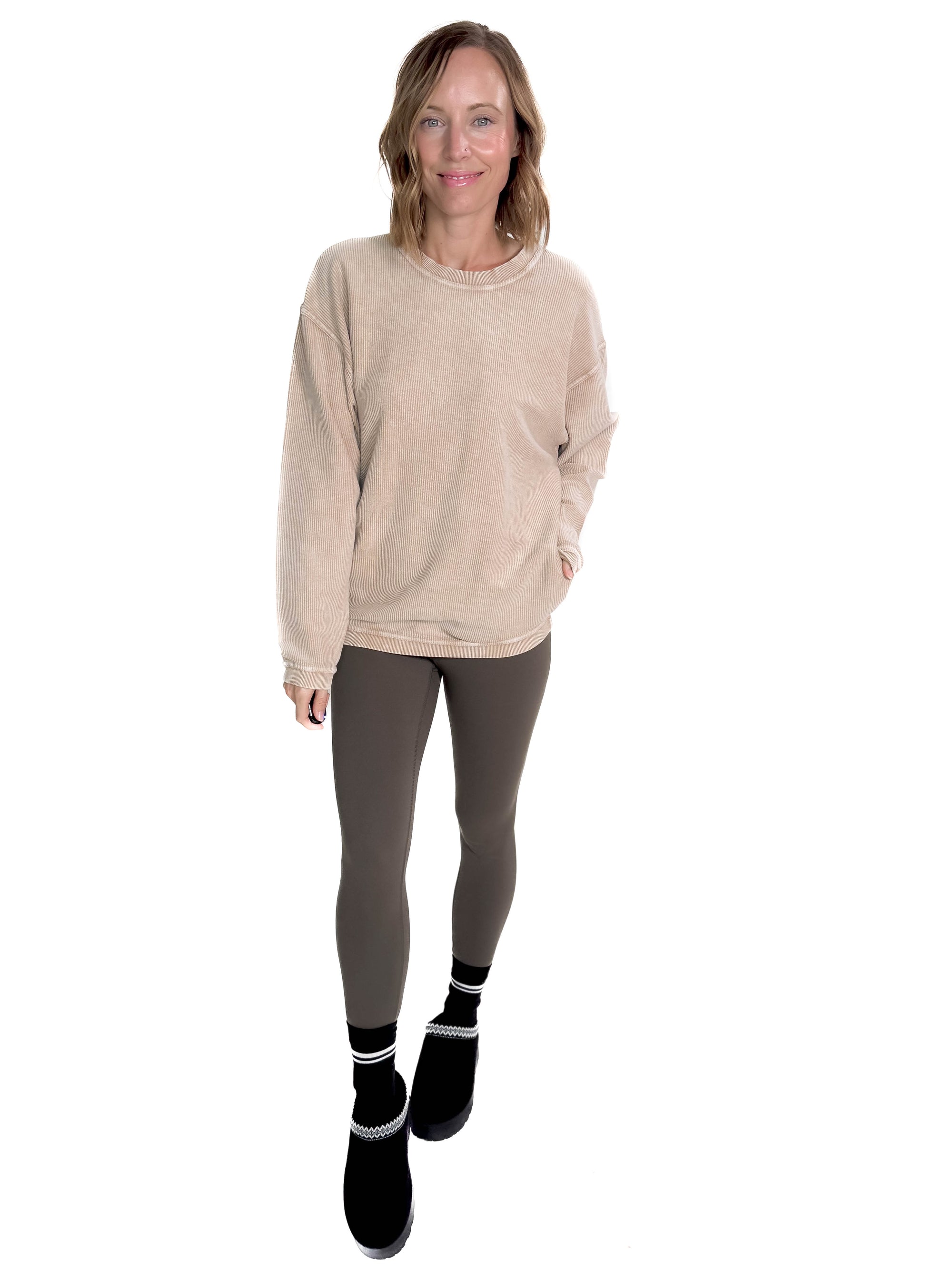 Camila Corded Vintage Pullover- LATTE