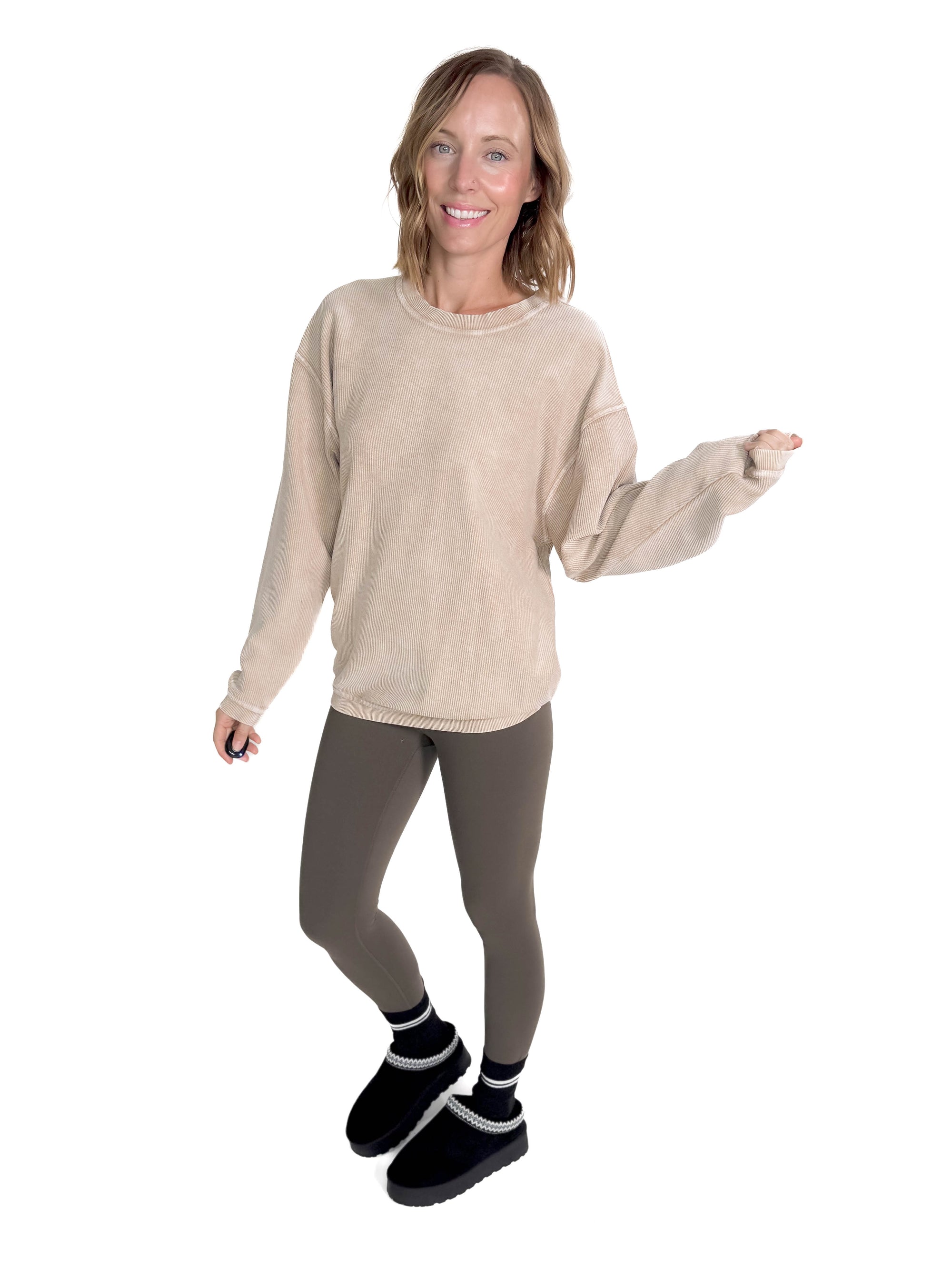 Camila Corded Vintage Pullover- LATTE