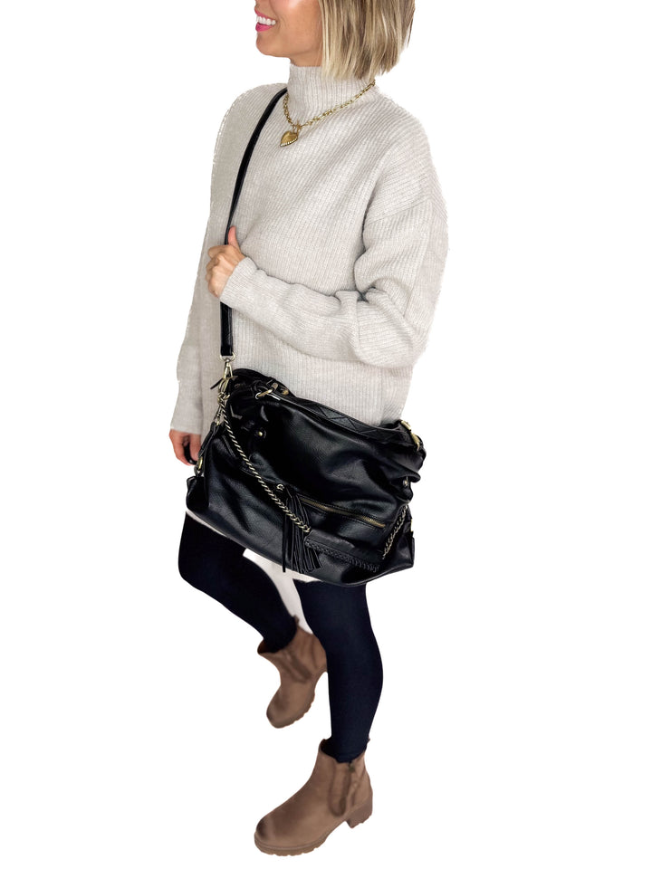 Jamila Rustic Tote Bag- BLACK