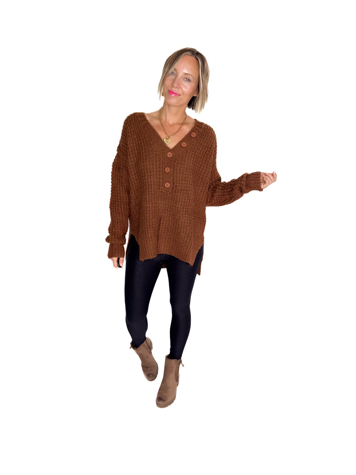 Charleen Waffle Knit Sweater- CAMEL