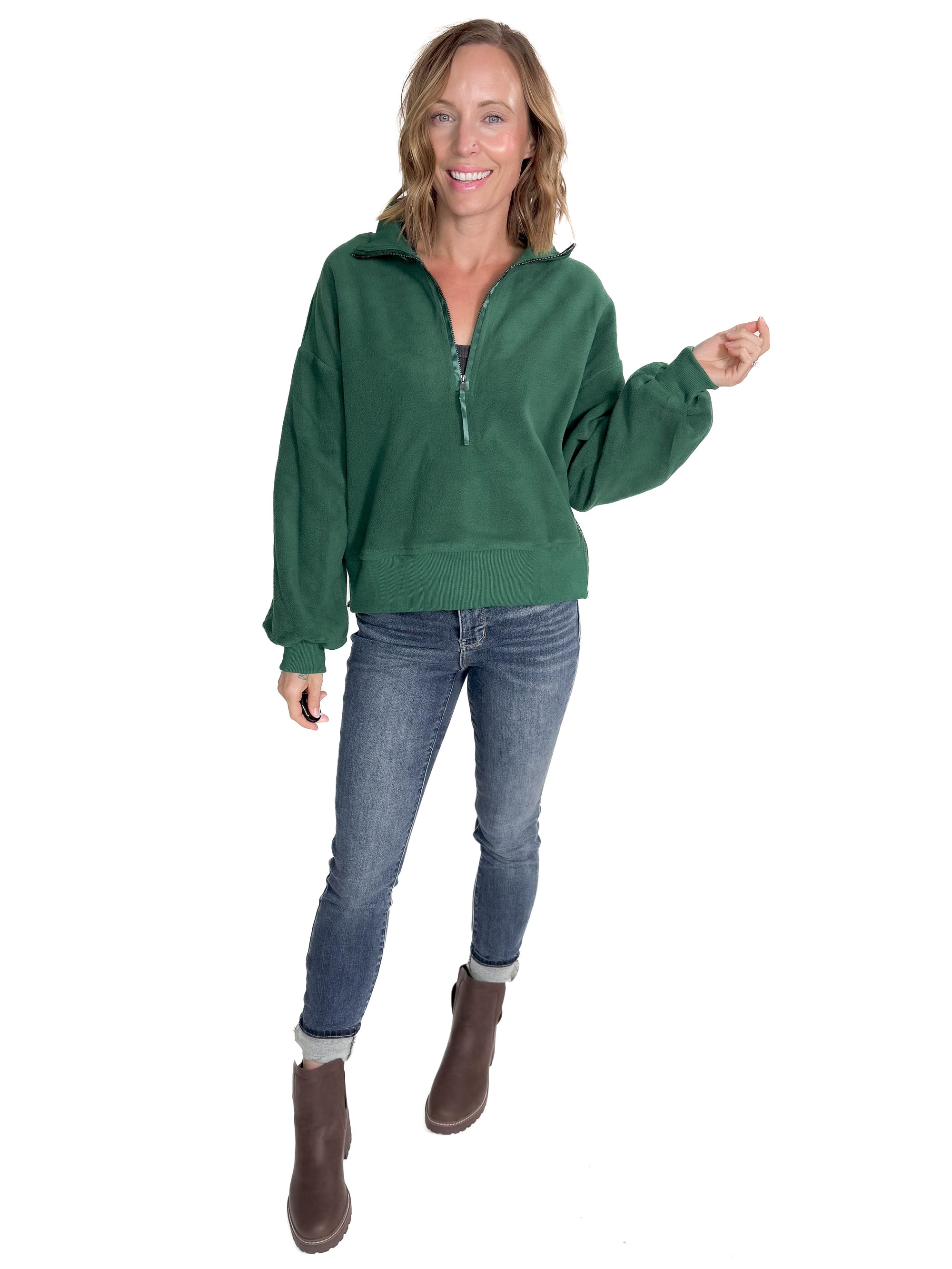 Monica Polar Fleece 1/4 Zip Pullover- PINE