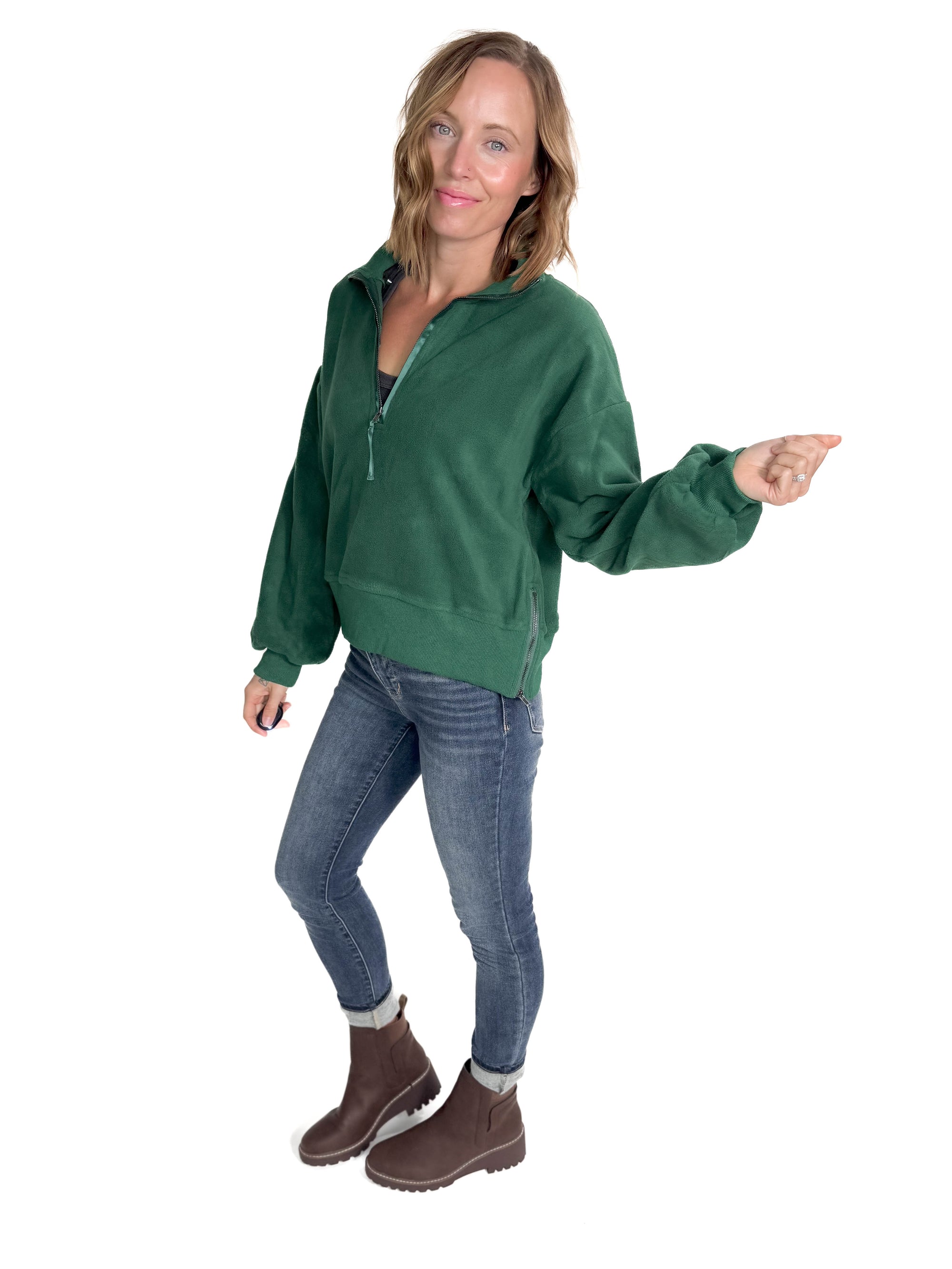 Monica Polar Fleece 1/4 Zip Pullover- PINE