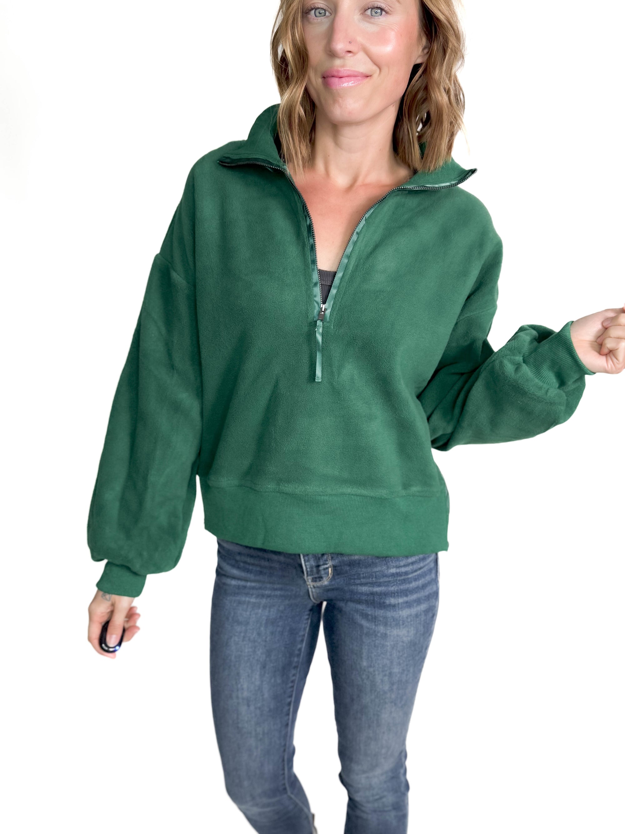 Monica Polar Fleece 1/4 Zip Pullover- PINE