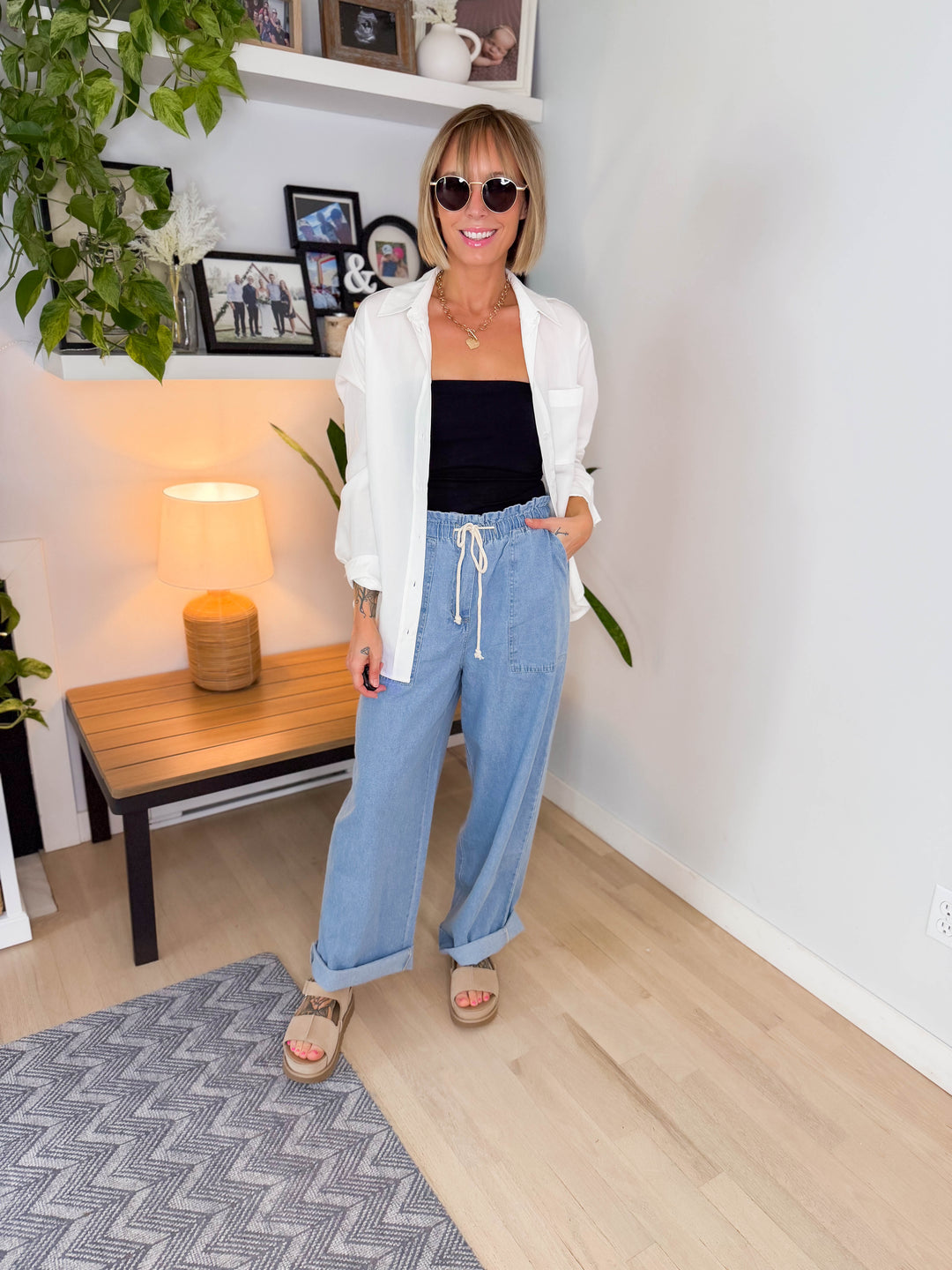 Novie Linen Blend Button Down- WHITE