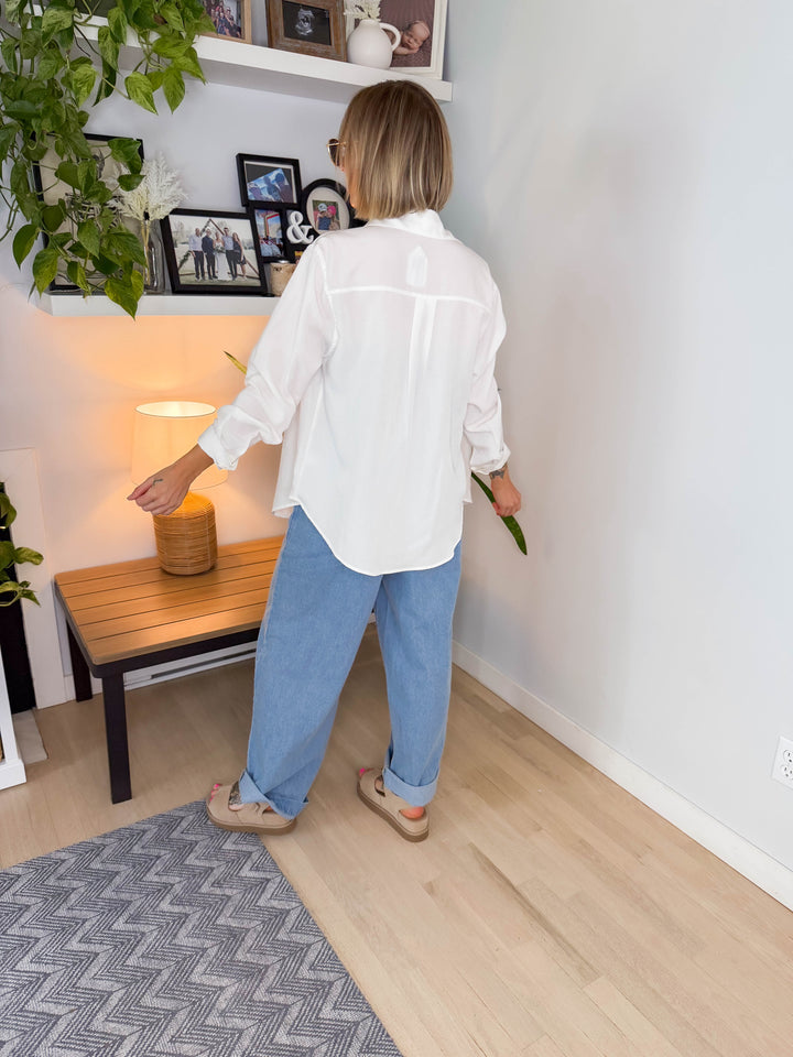 Novie Linen Blend Button Down- WHITE