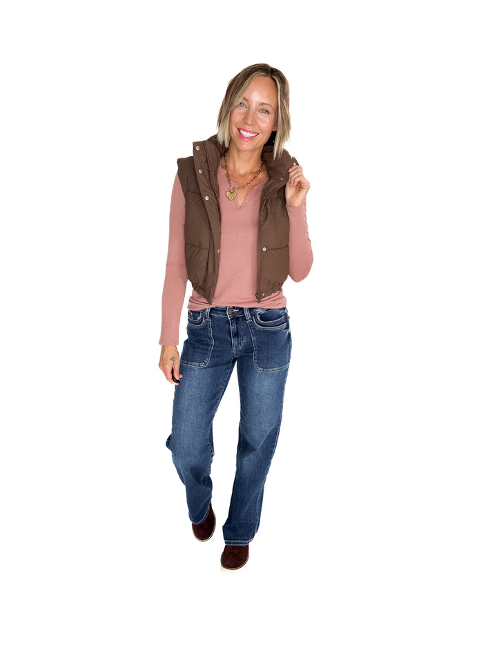 Charlie Coated Cropped Vest- ESPRESSO