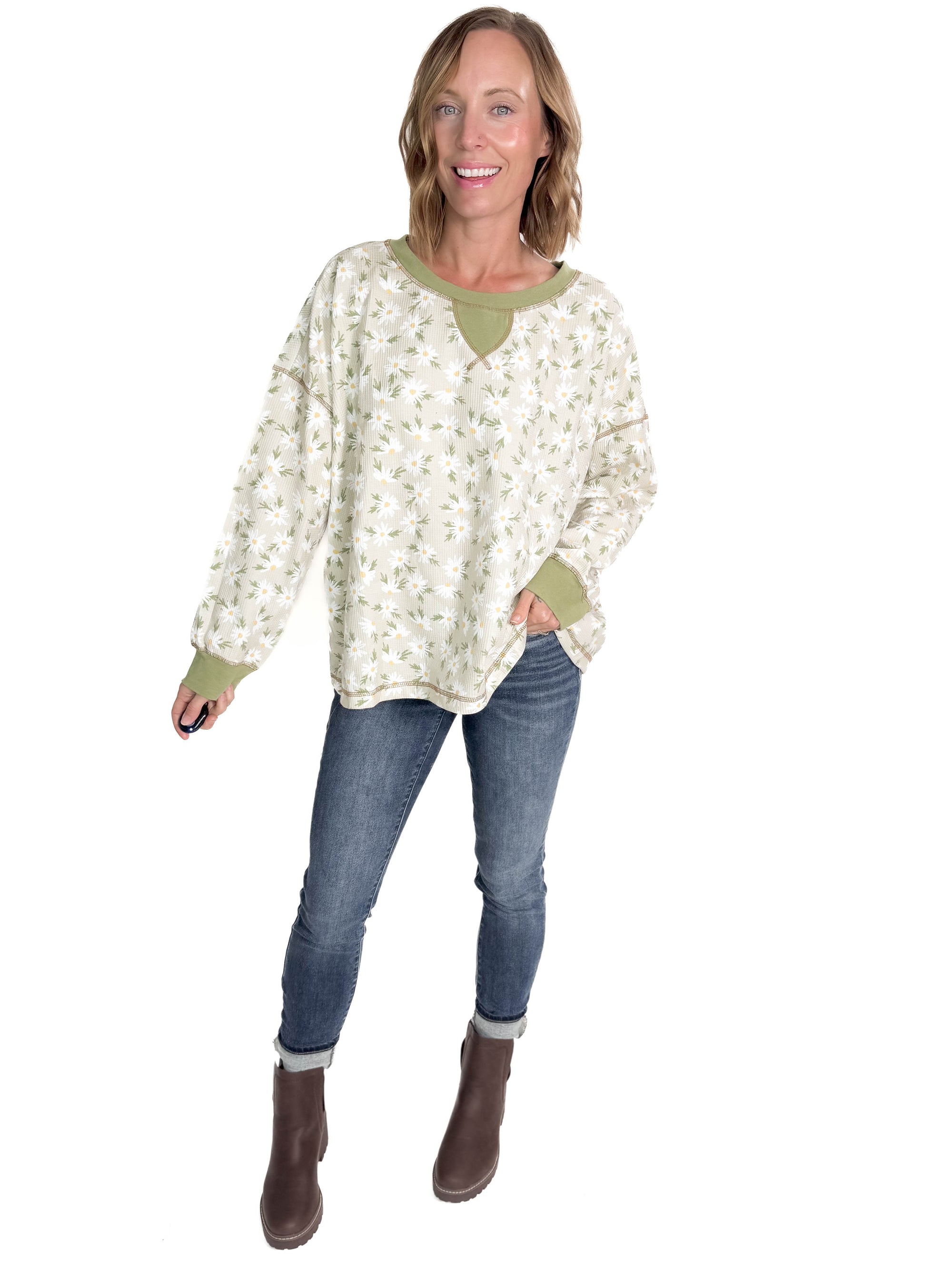 Blossom Flower Printed Tunic- TAUPE/OLIVE