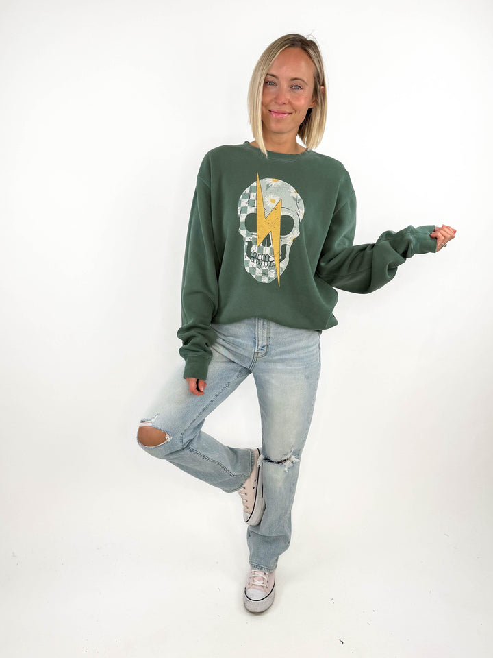 Daisy Checker Skull Premium Crewneck