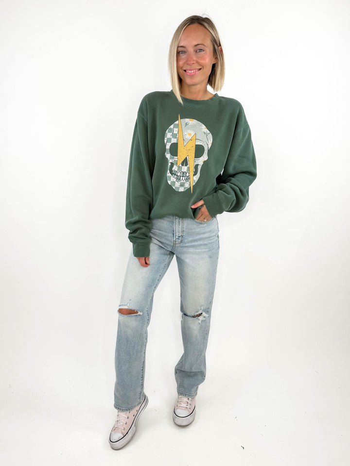 Daisy Checker Skull Premium Crewneck