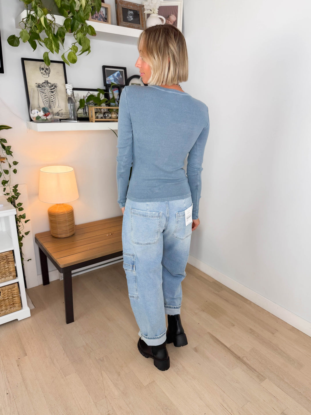 Dottie Button Front Long Sleeve- SLATE BLUE
