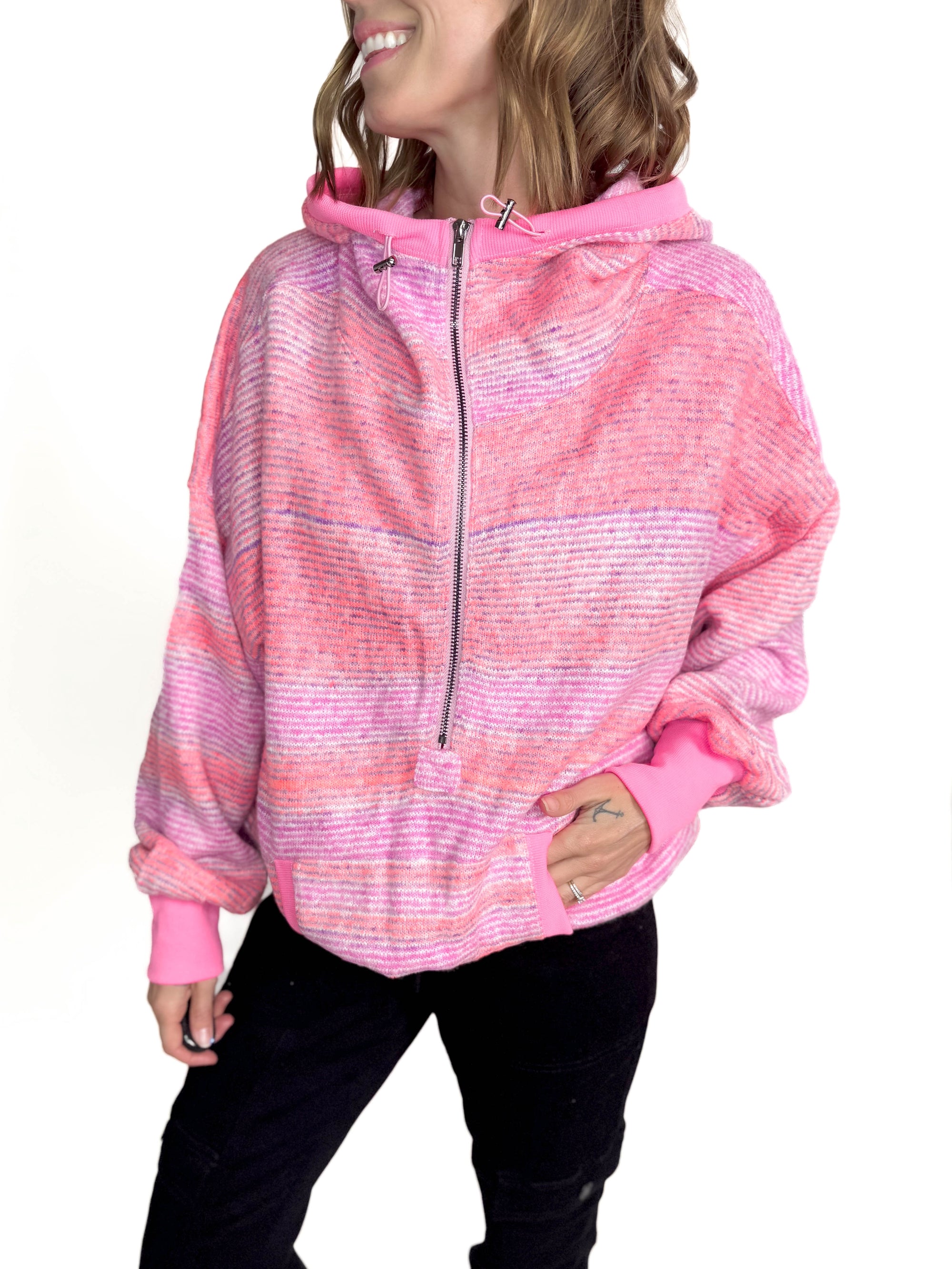 Kassandra Striped Half Zip Up- PURPLE/CORAL