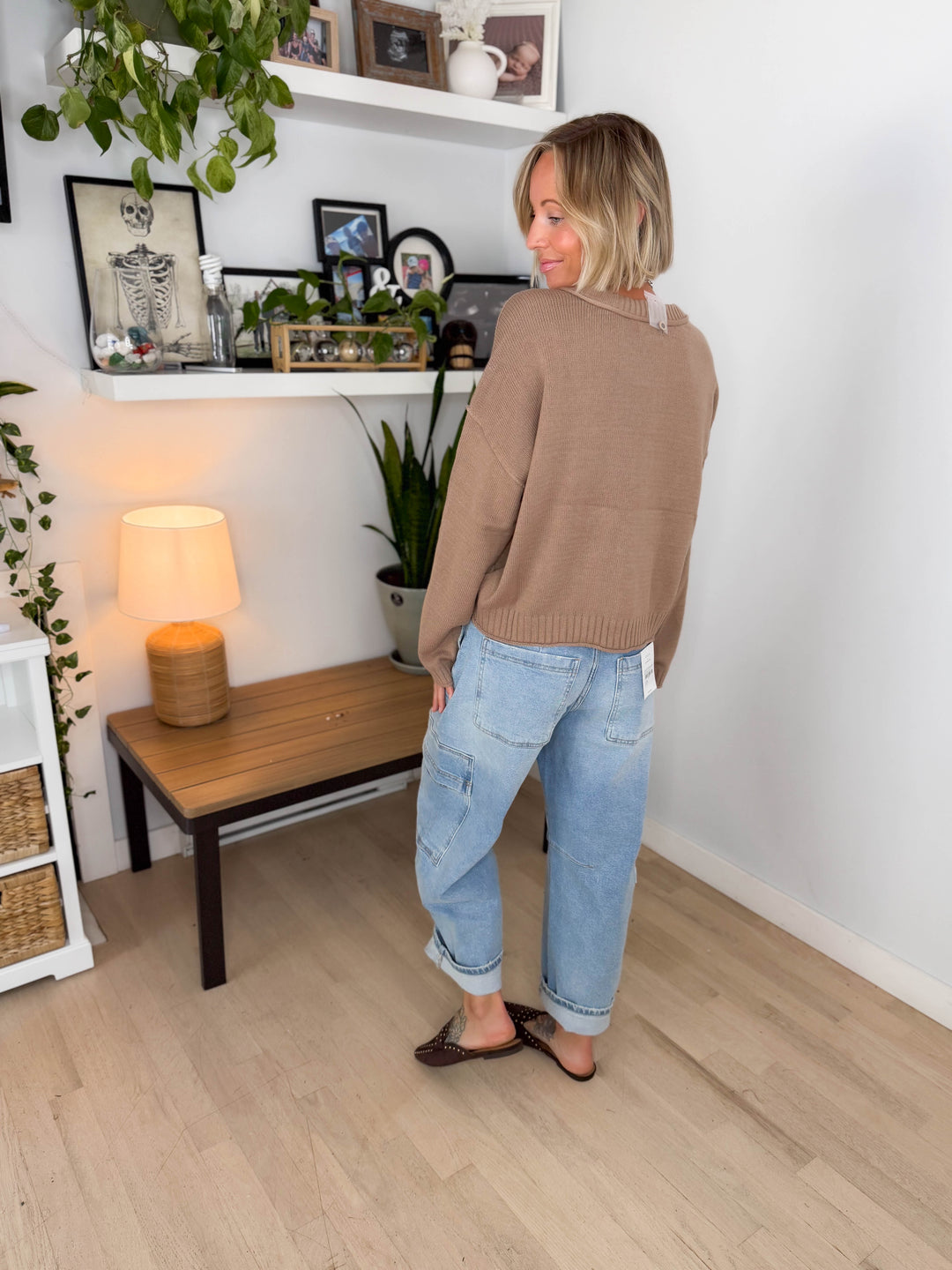 Tristyn Raw Edge Seam Button Down Cardigan- MOCHA