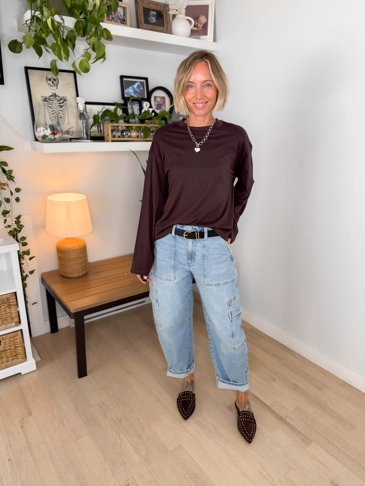 Only Happy Organic Cotton Long Sleeve Tee- COFFEE BEAN