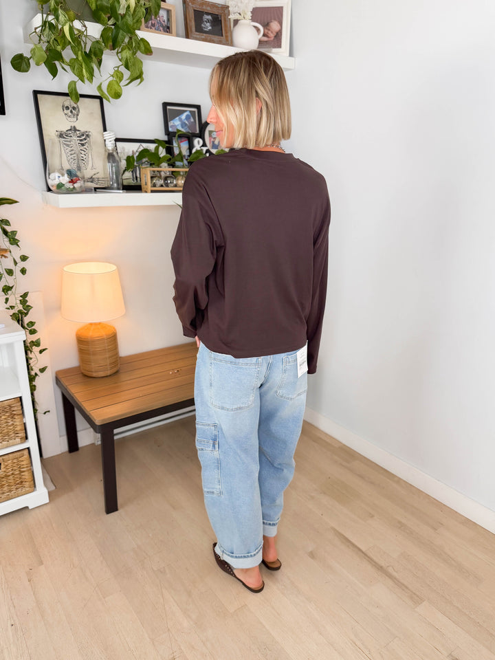 Only Happy Organic Cotton Long Sleeve Tee- COFFEE BEAN