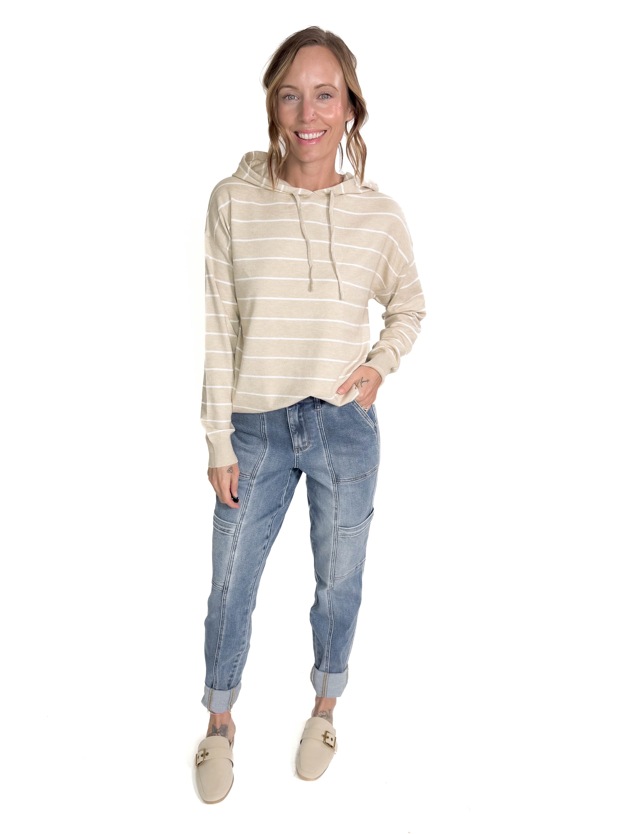 Smile Textured Button Down Long Sleeve- LT PEACH