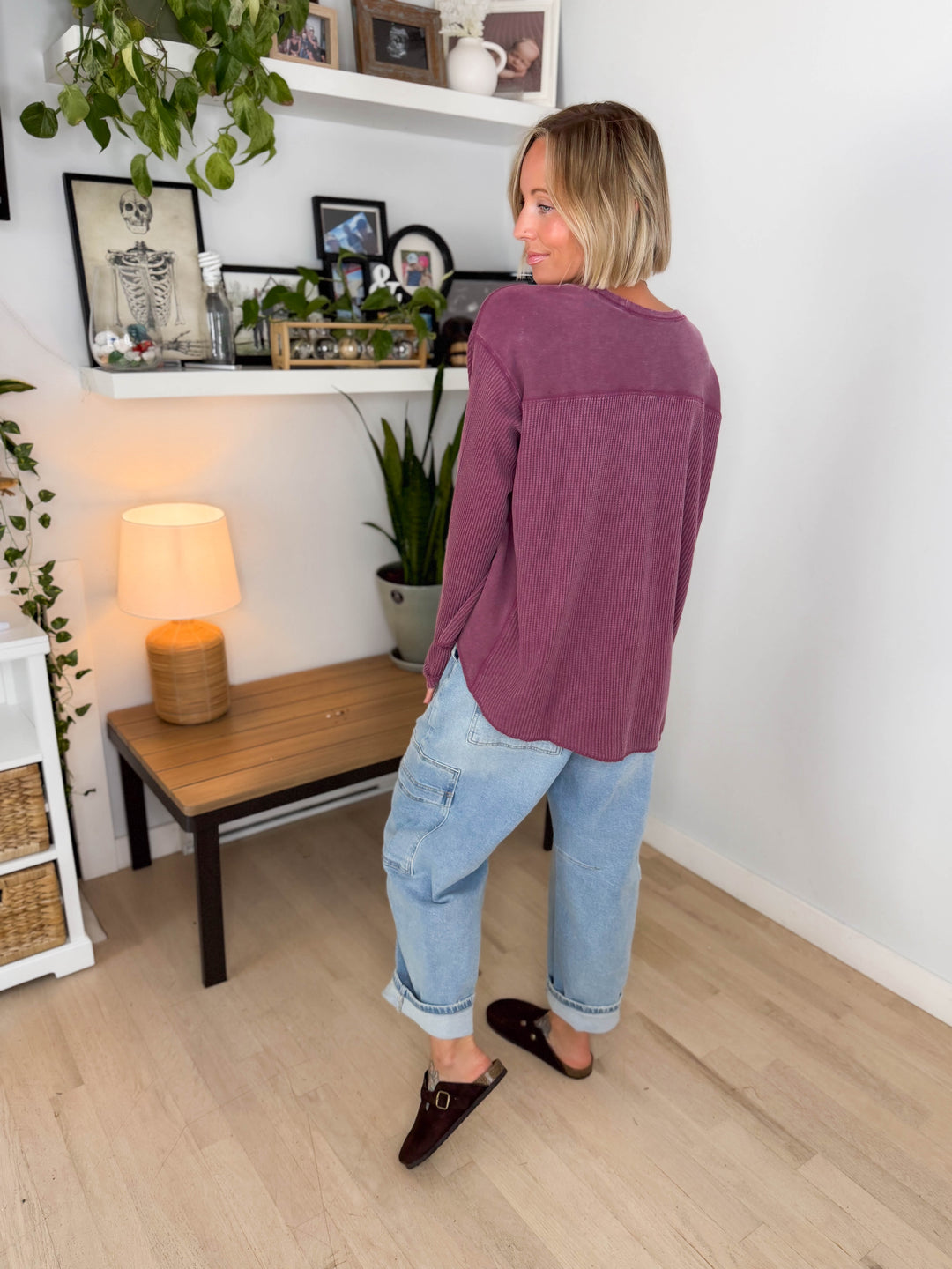 Moore Waffle Long Sleeve- DARK CHERRY