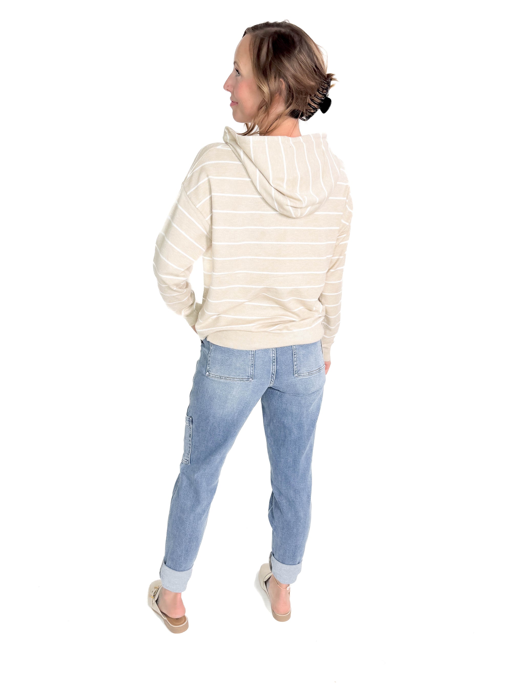 Betty Striped Hoodie Pullover- OATMEAL