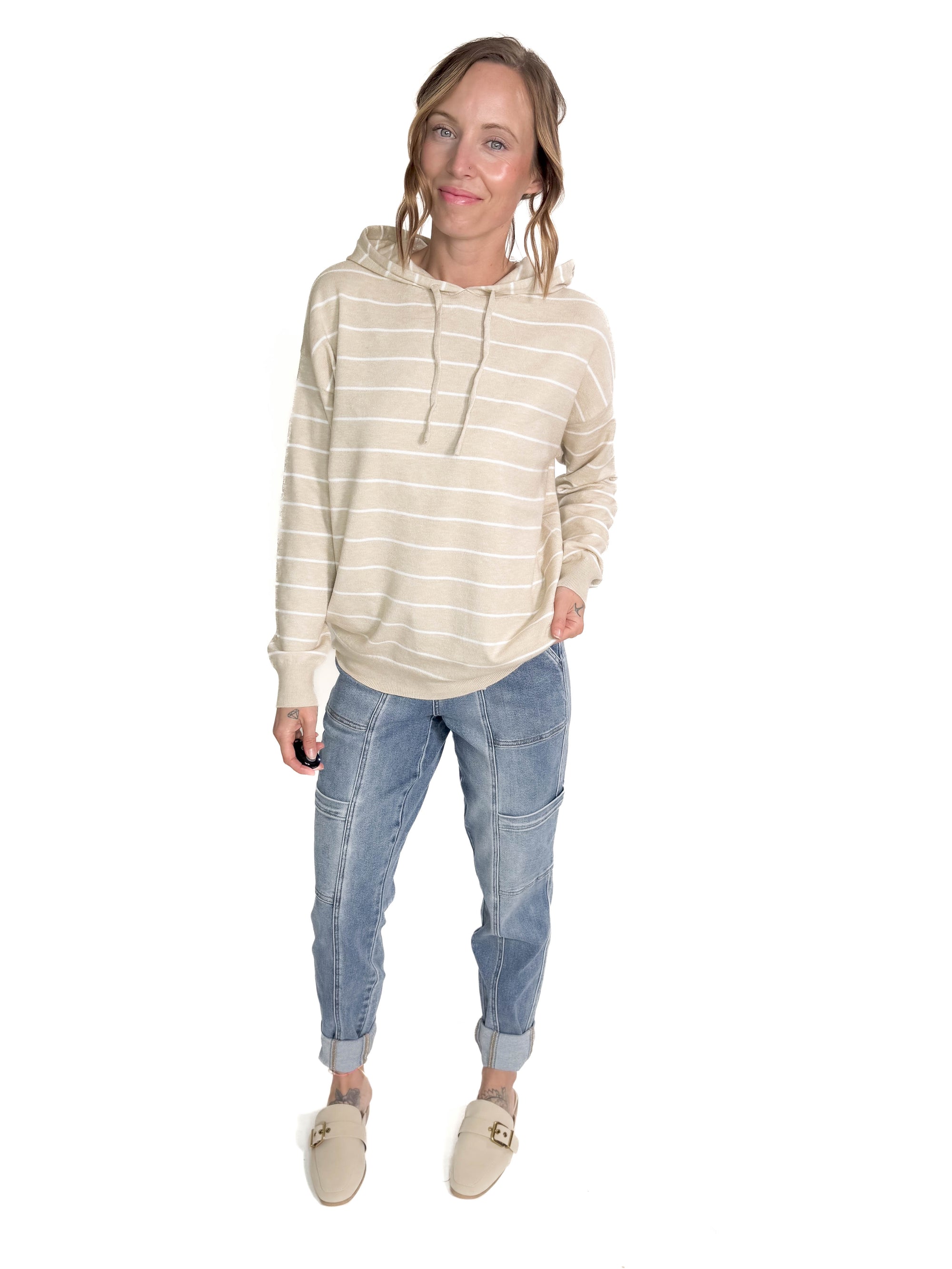 Betty Striped Hoodie Pullover- OATMEAL