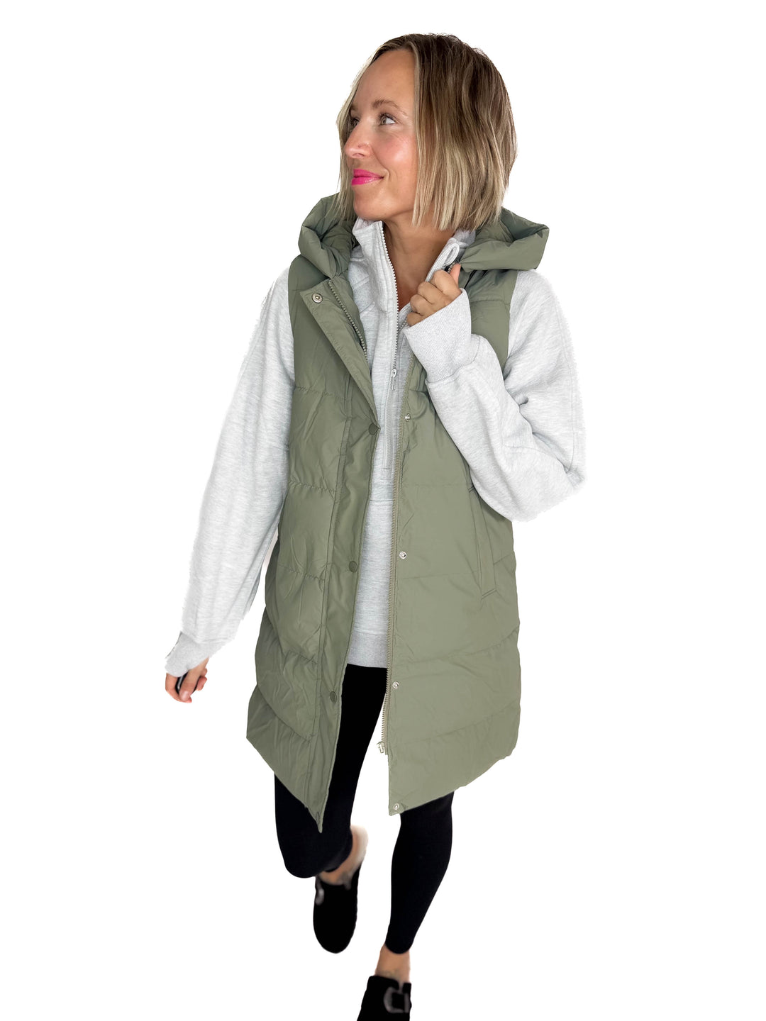 Sierra Mist Coated Longline Vest- OLIVE