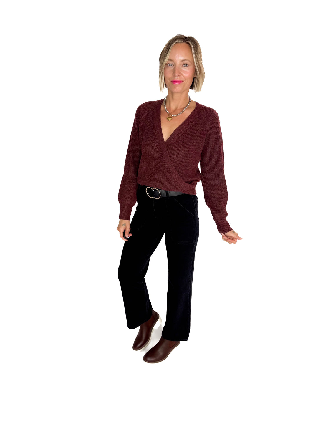 Deirdre Ultra Soft Wrap Sweater- WINE-FINAL SALE