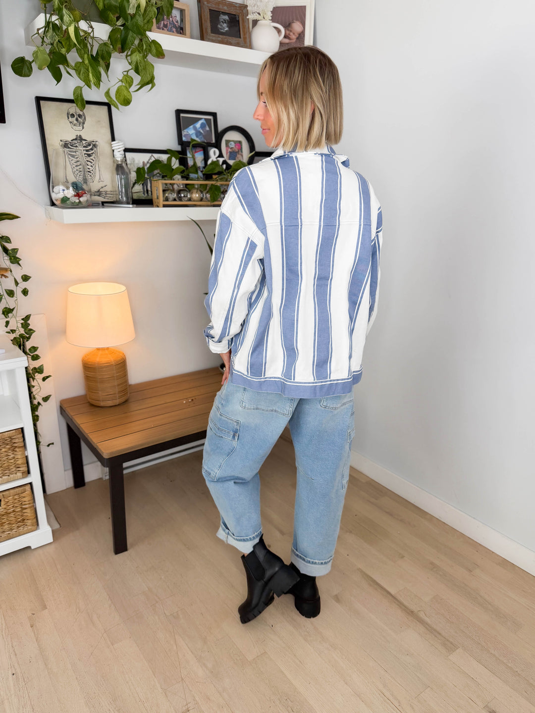 Jessie Vintage Striped Denim Jacket- LIGHT DENIM