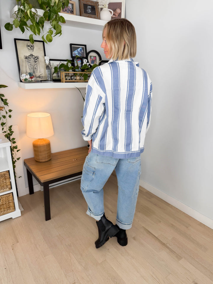Jessie Vintage Striped Denim Jacket- LIGHT DENIM