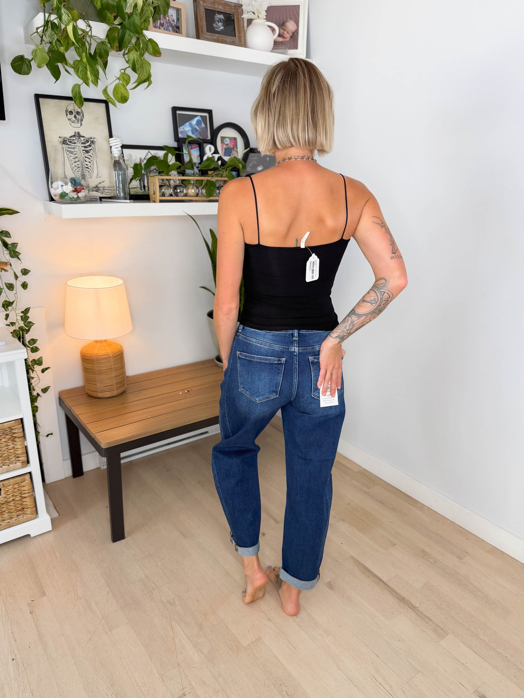 RISEN Ashley High Rise Barrel Jeans- DARK WASH