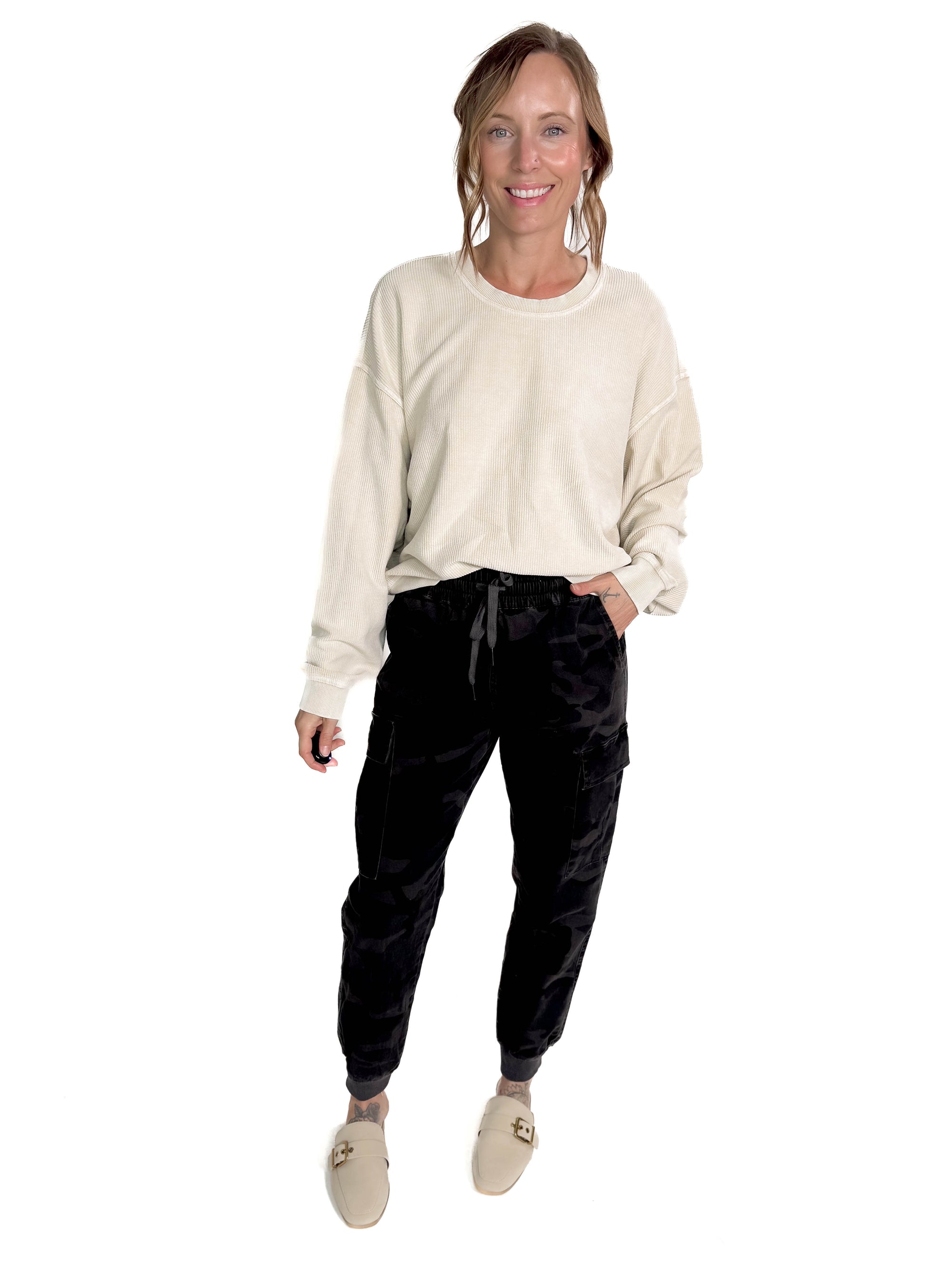 Alexandra Cropped Thermal Pullover- VANILLA