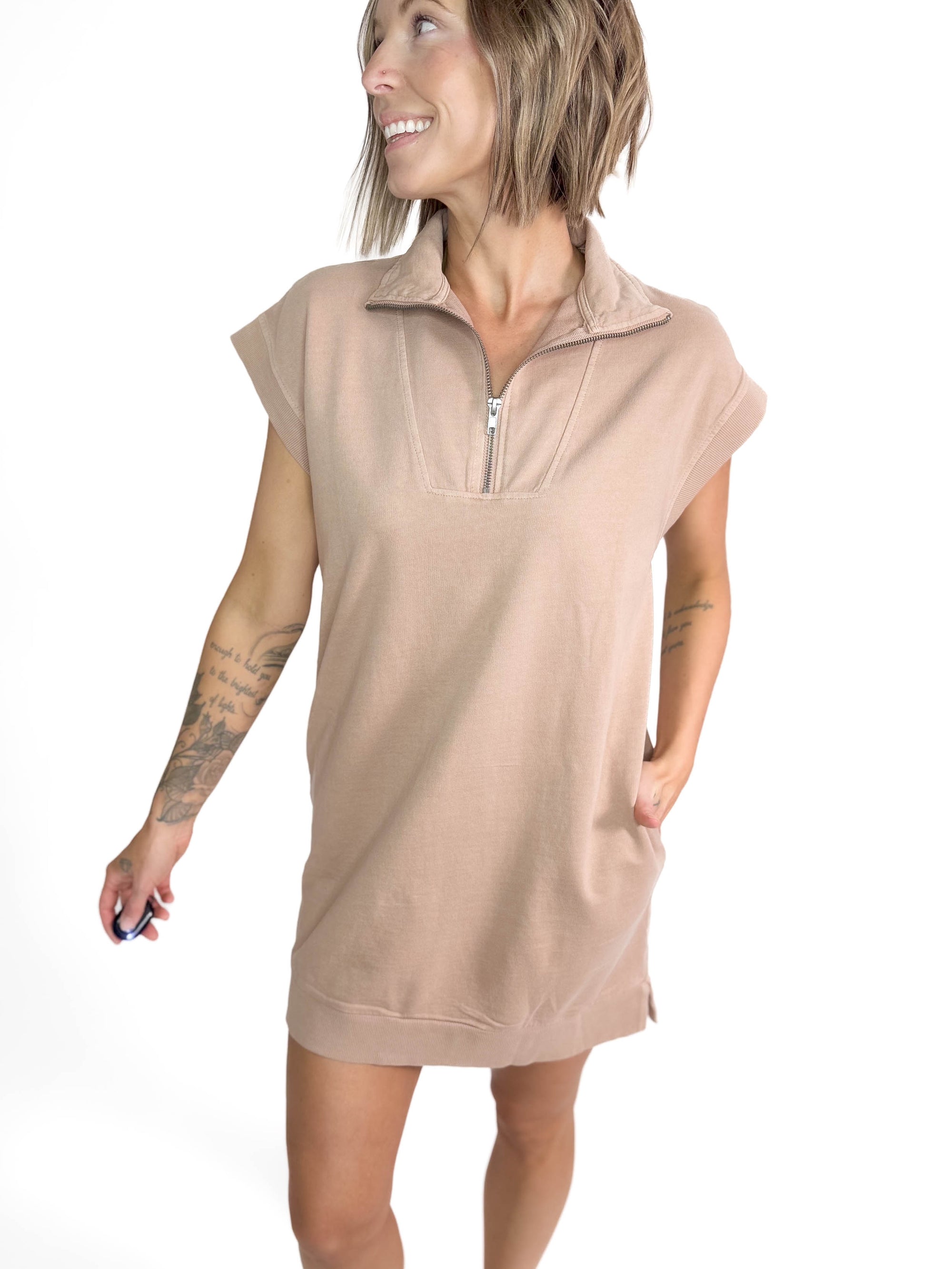 Stassia 1/4 Zip Dress- Taupe