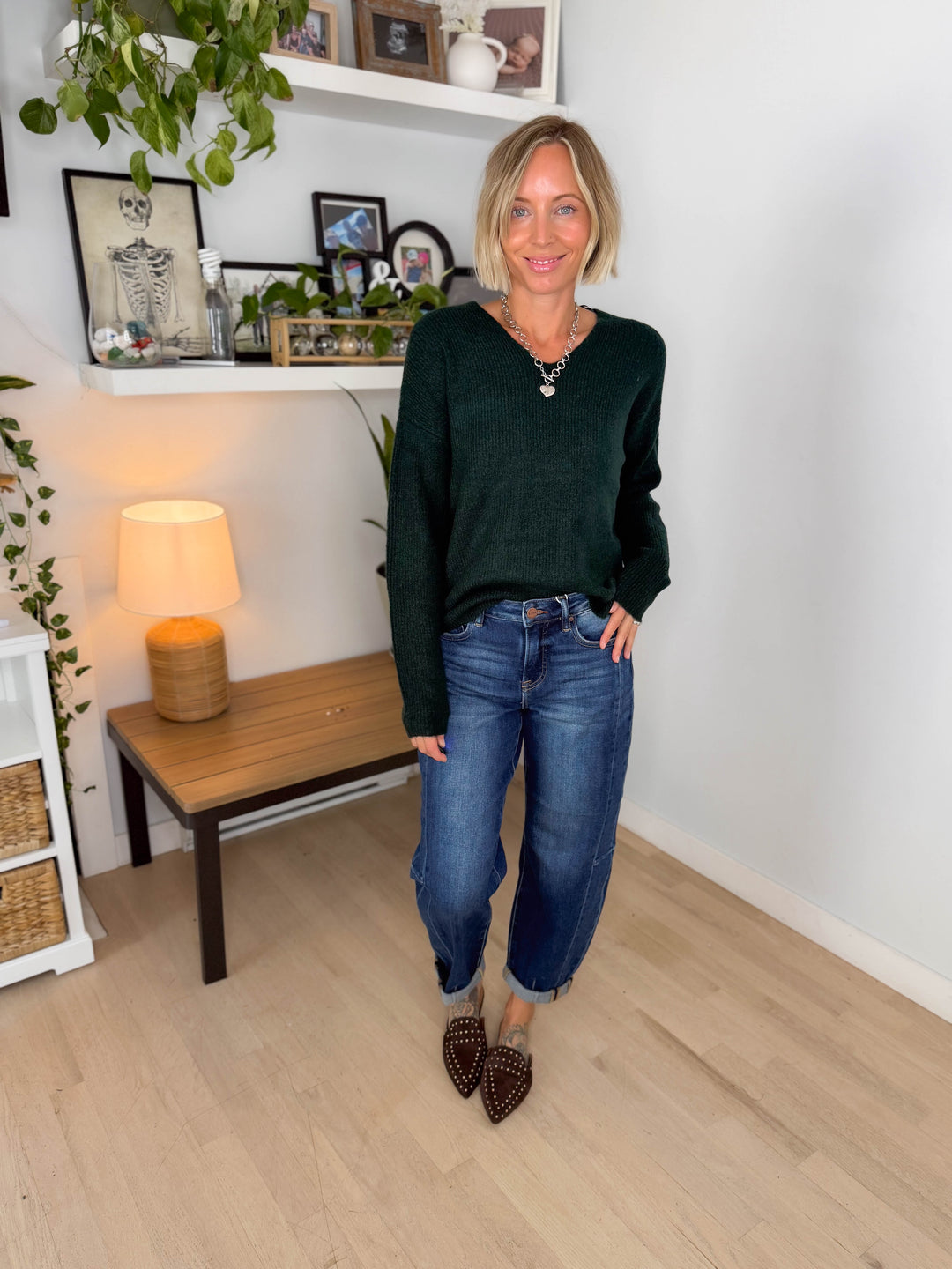 Only Camilla V-Neck Long Sleeve Pullover- HUNTER MELANGE
