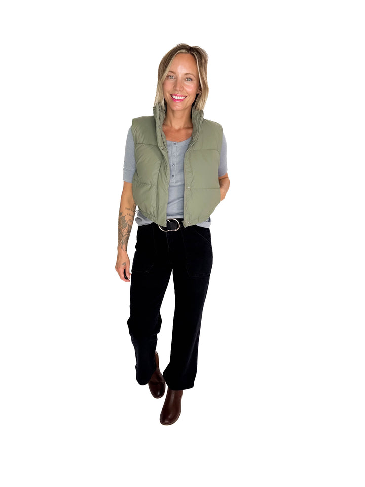 Charlie Coated Cropped Vest- OLIVE