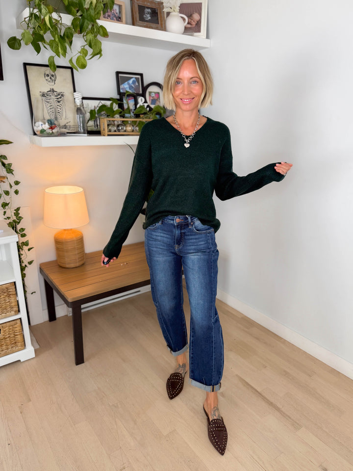 Only Camilla V-Neck Long Sleeve Pullover- HUNTER MELANGE