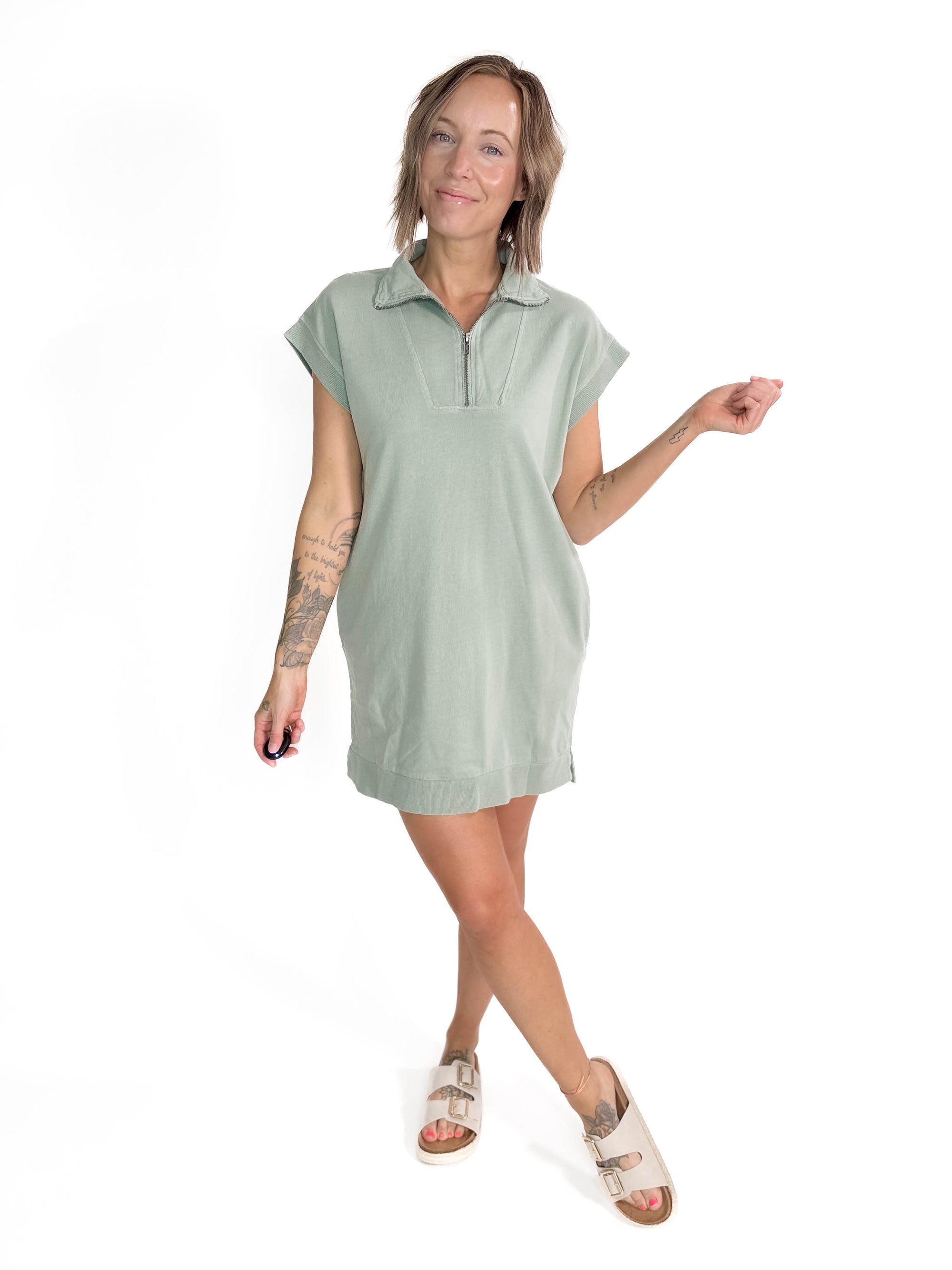 Stassia 1/4 Zip Dress- SAGE GREEN