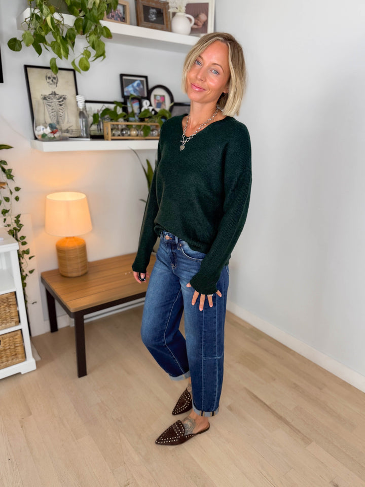 Only Camilla V-Neck Long Sleeve Pullover- HUNTER MELANGE