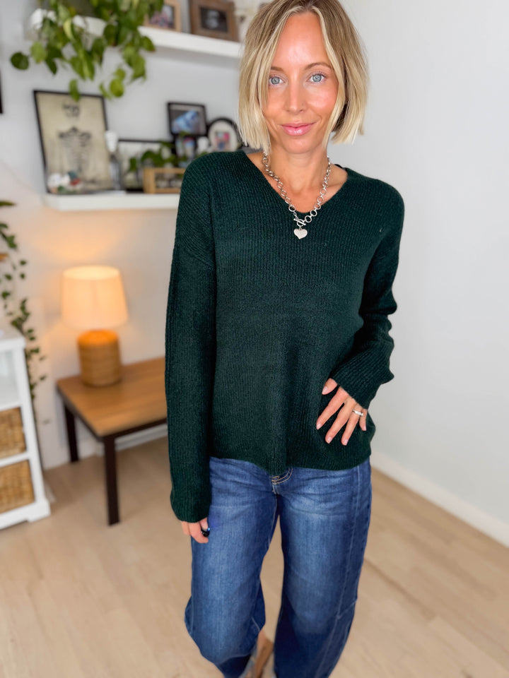 Only Camilla V-Neck Long Sleeve Pullover- HUNTER MELANGE