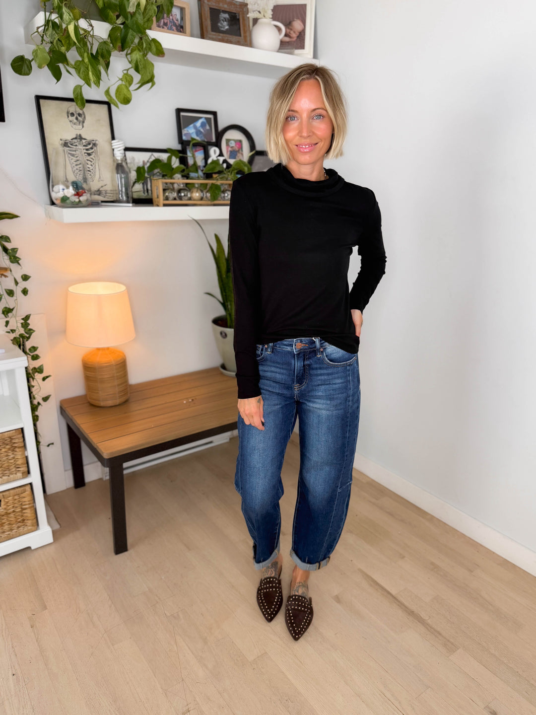 Maxine Soft Knit Turtleneck Long Sleeve Tee- BLACK