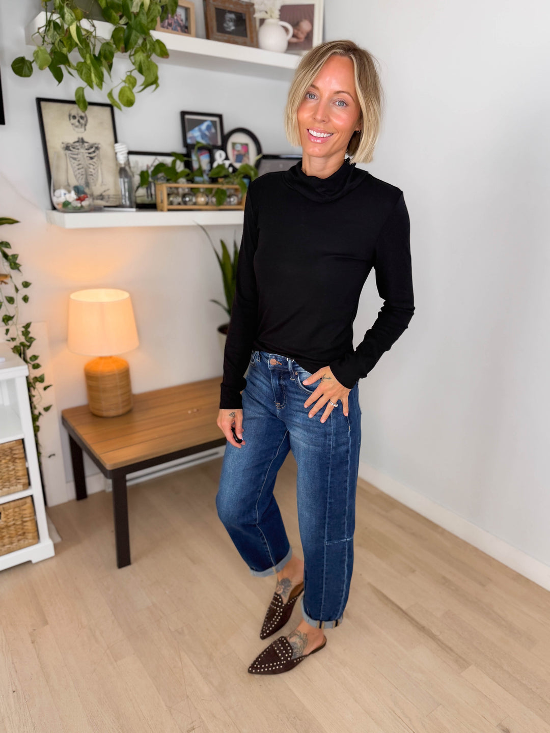 Maxine Soft Knit Turtleneck Long Sleeve Tee- BLACK