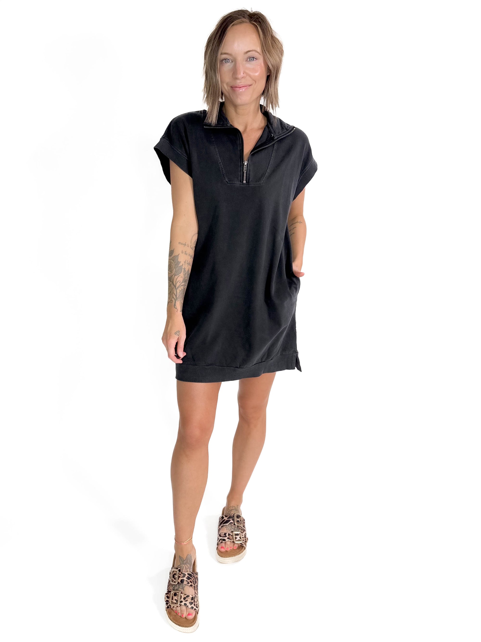 Stassia 1/4 Zip Dress- WASHED BLACK