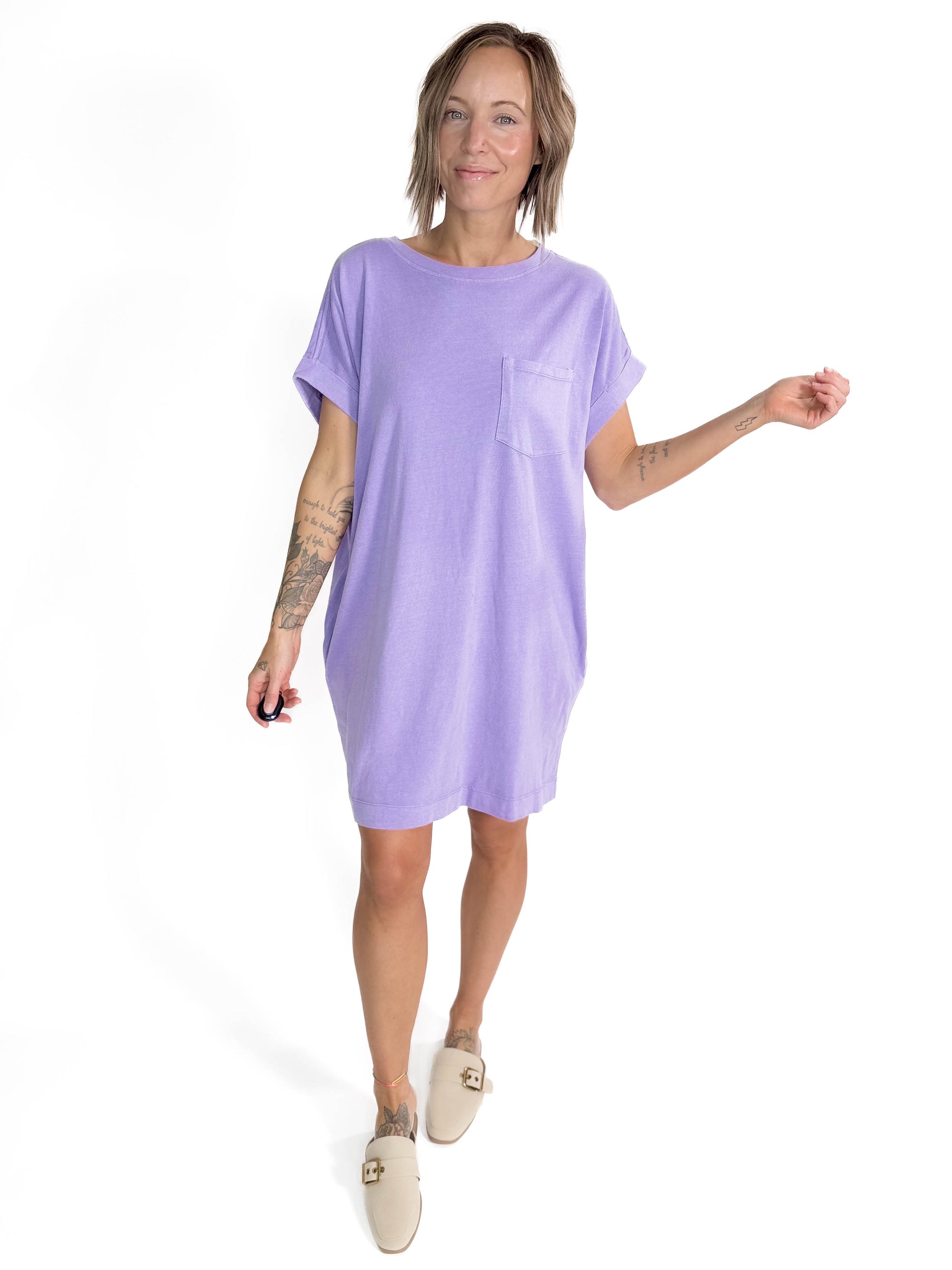 Freedom Cotton T-Shirt Dress- WISTERIA