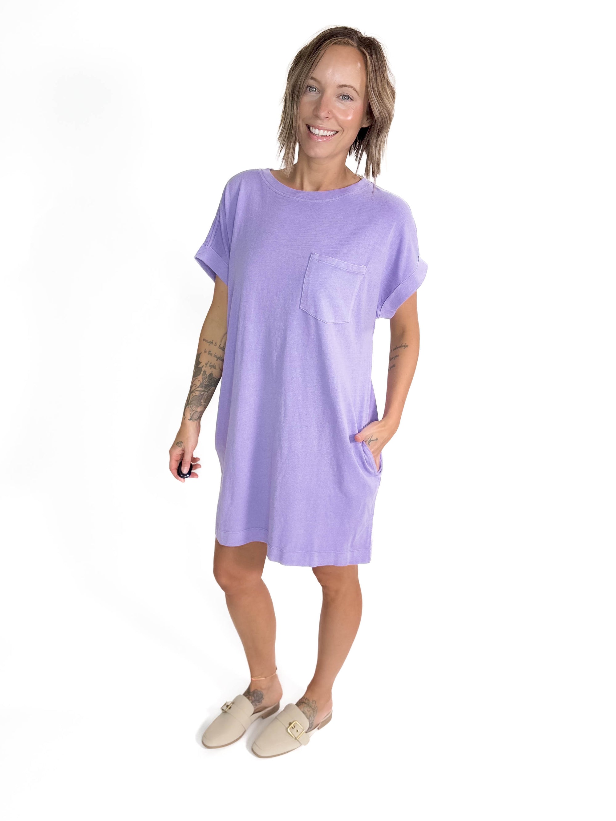 Freedom Cotton T-Shirt Dress- WISTERIA