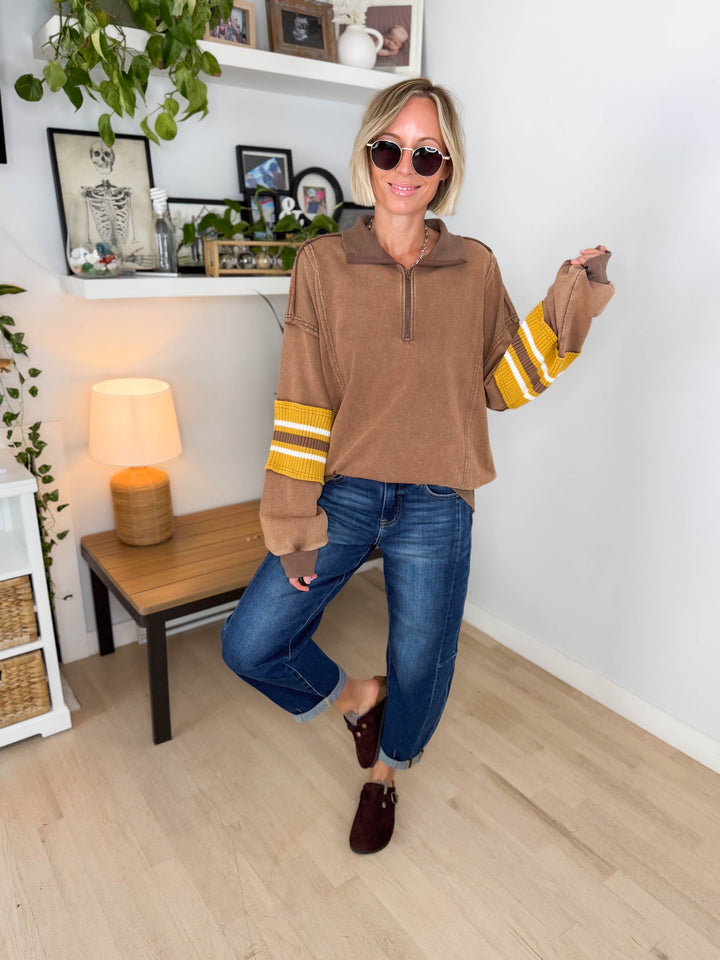 Laurel Mist Mineral Washed Pullover- MOCHA