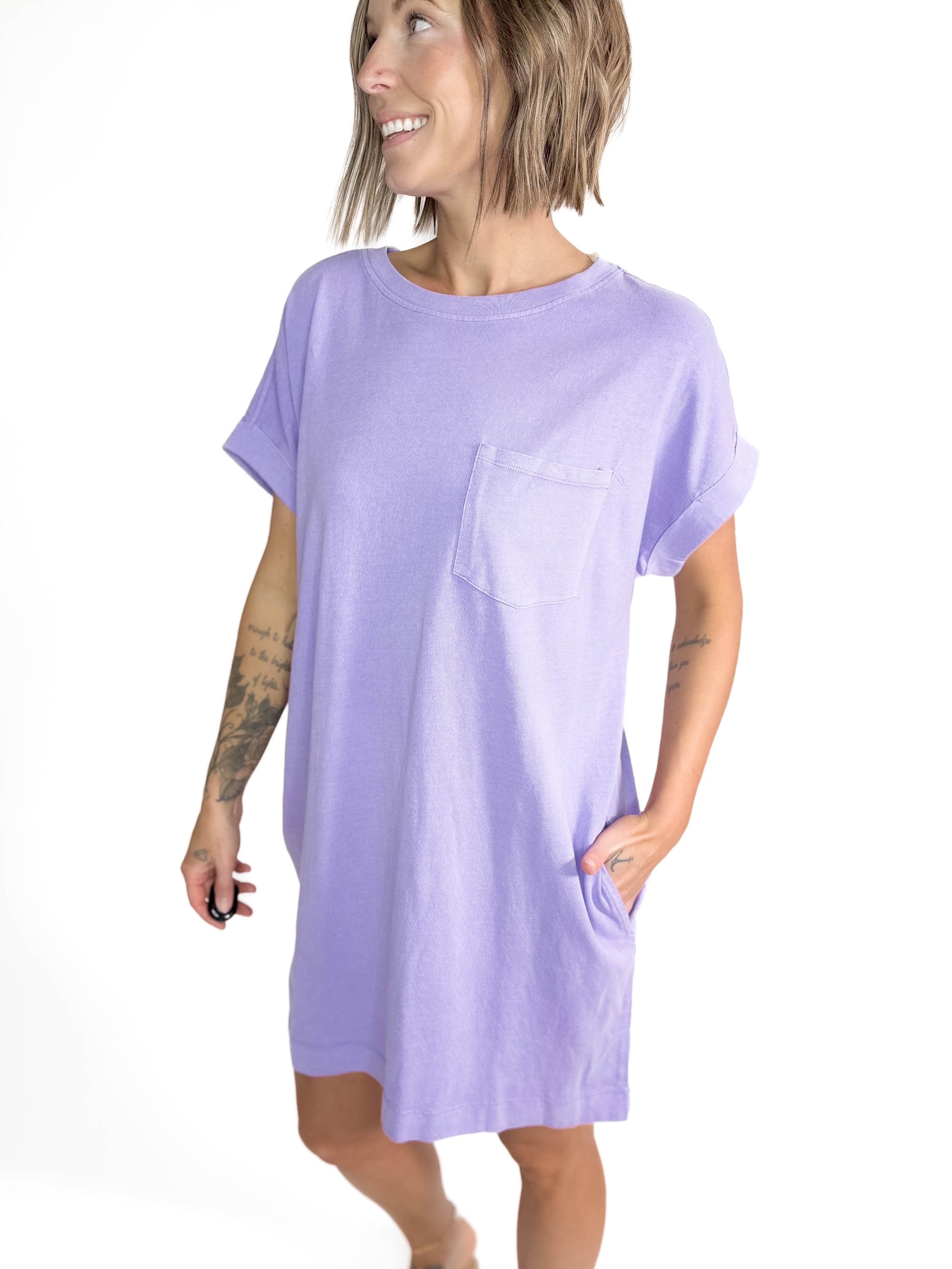 Freedom Cotton T-Shirt Dress- WISTERIA