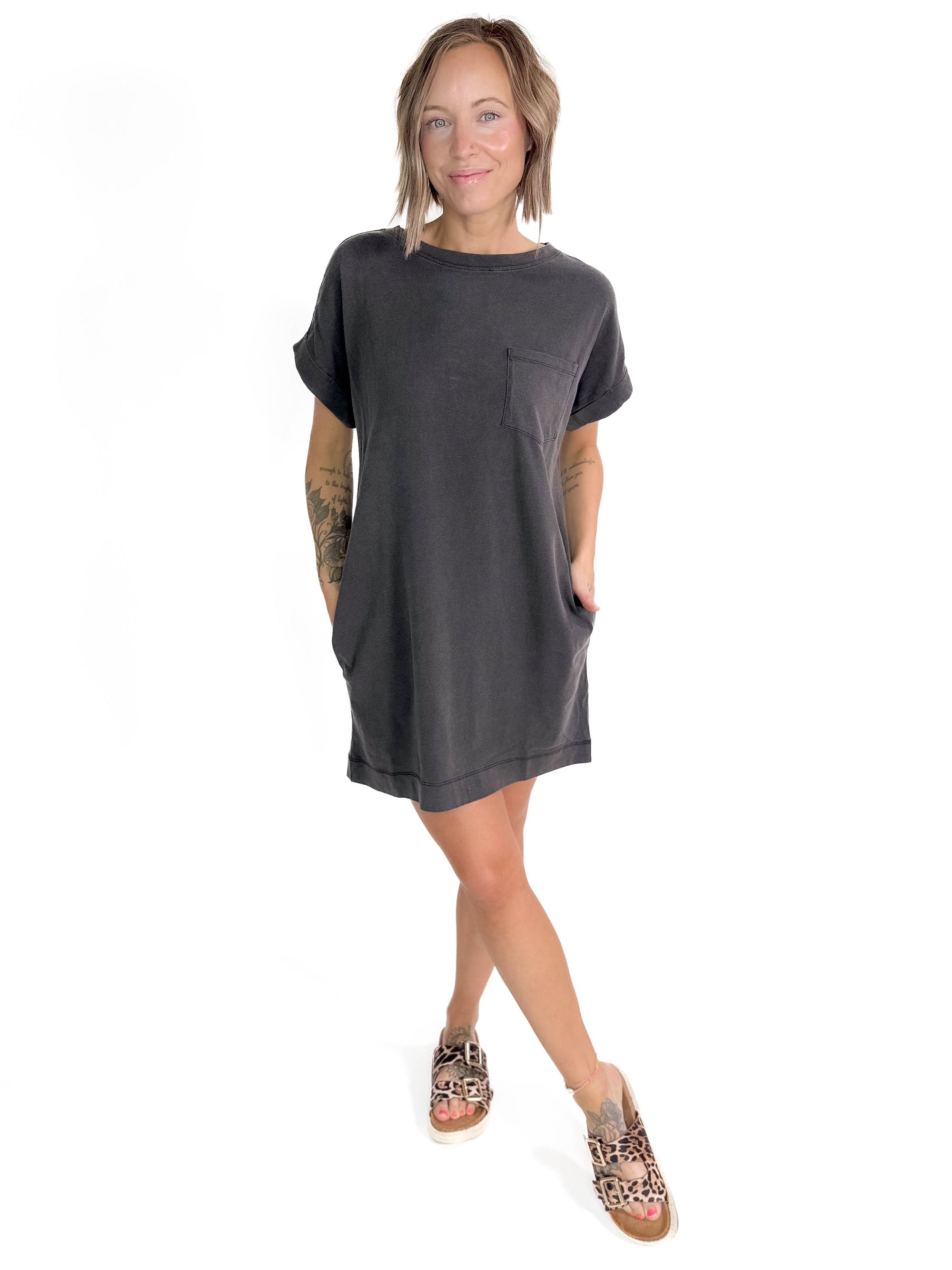 Freedom Cotton T-Shirt Dress- BLACK