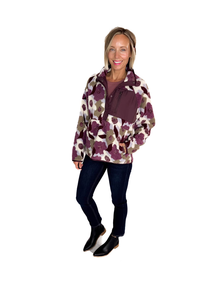 Tara Quarter Snap Sherpa Pullover- SASSAFRAS RETRO FLORAL