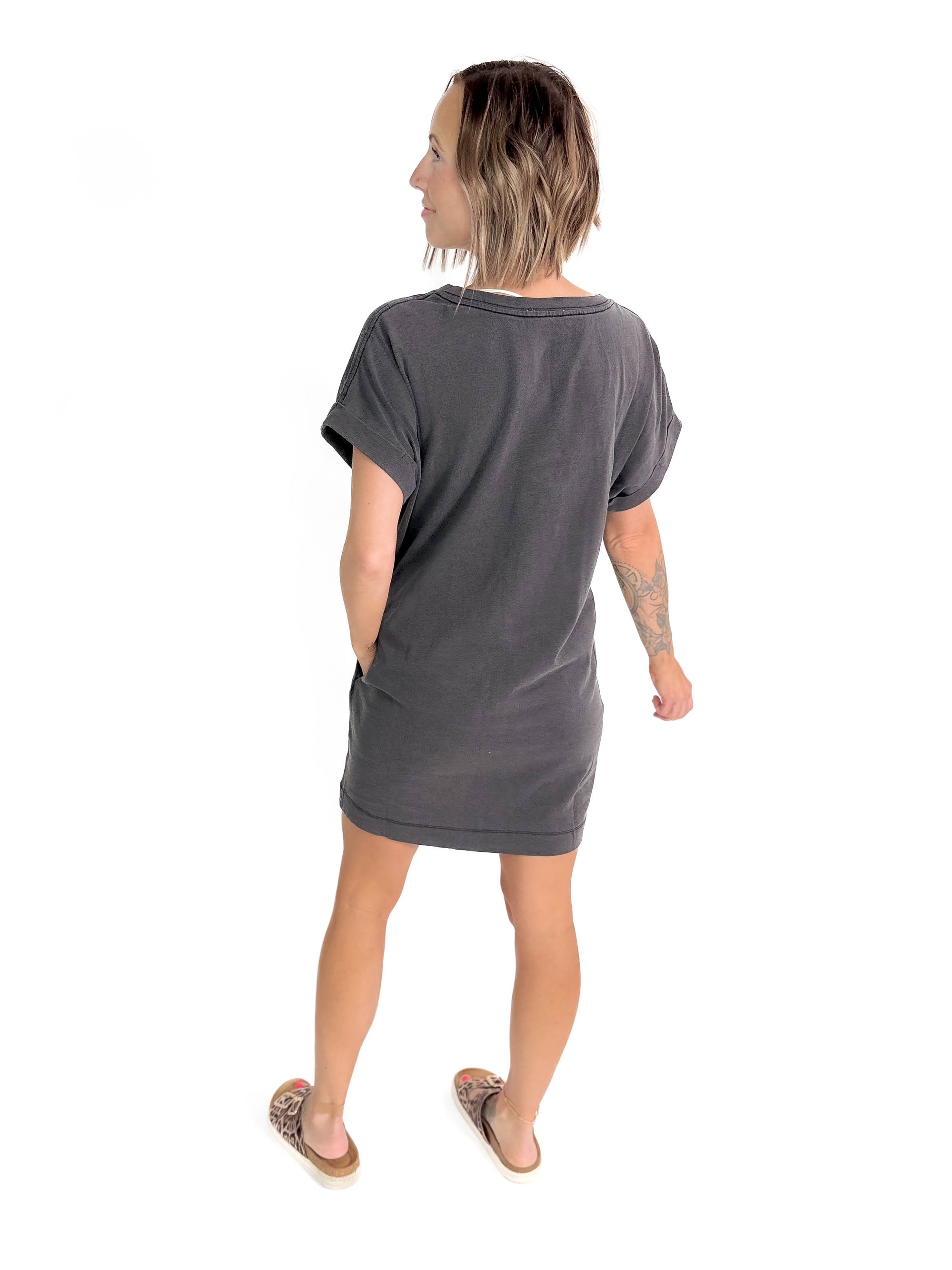 Freedom Cotton T-Shirt Dress- BLACK