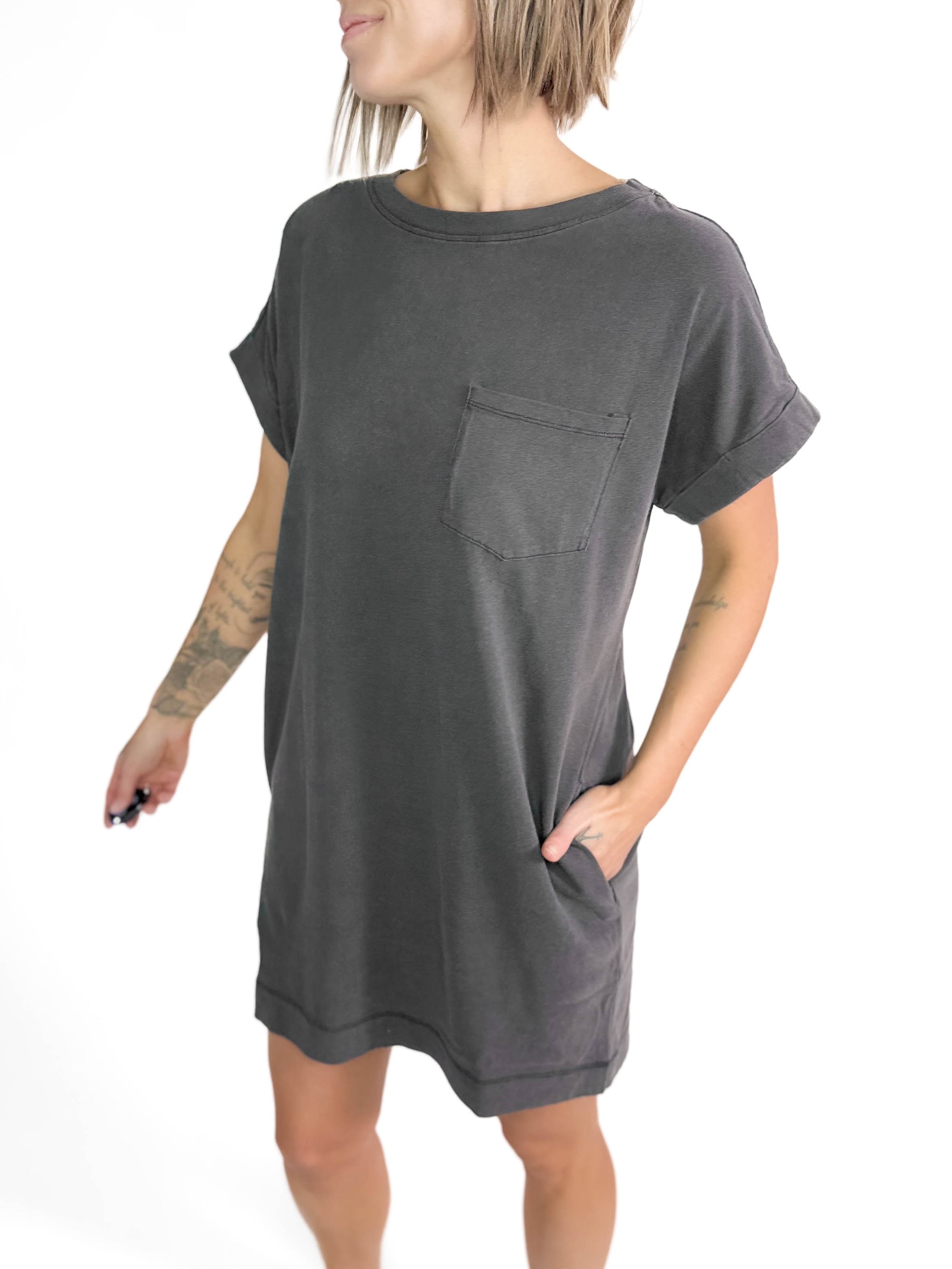 Freedom Cotton T-Shirt Dress- BLACK