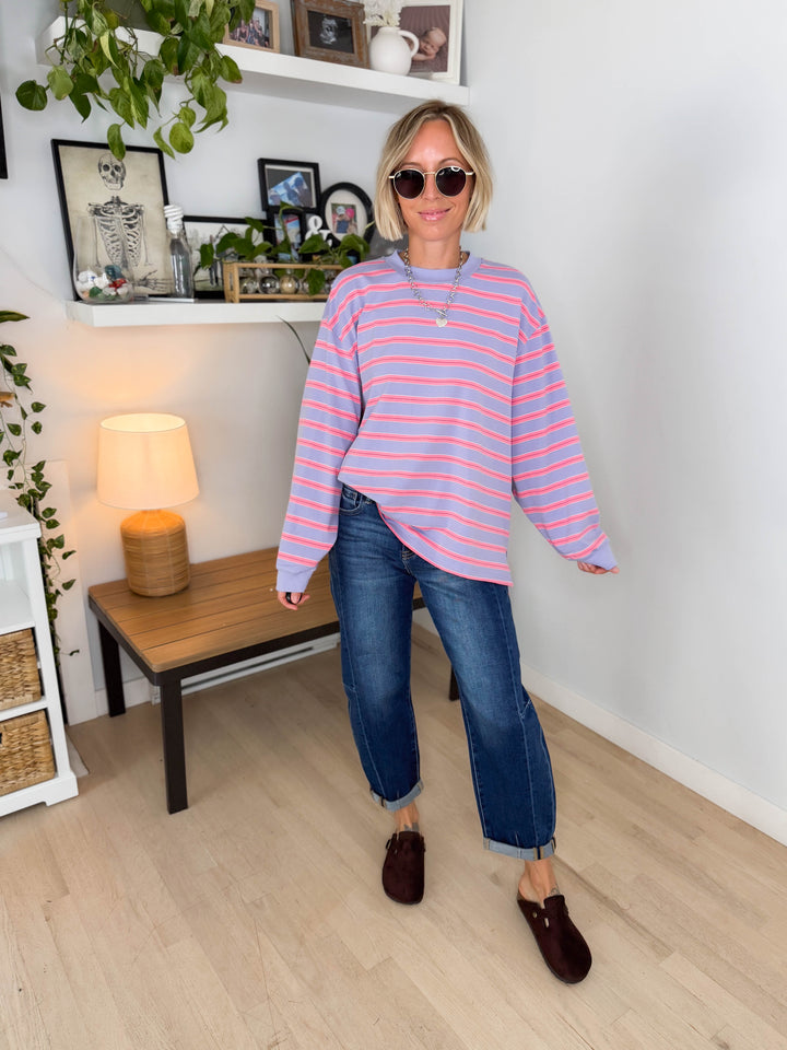 Cady Soft Stripe Oversized Pullover- LAVENDER
