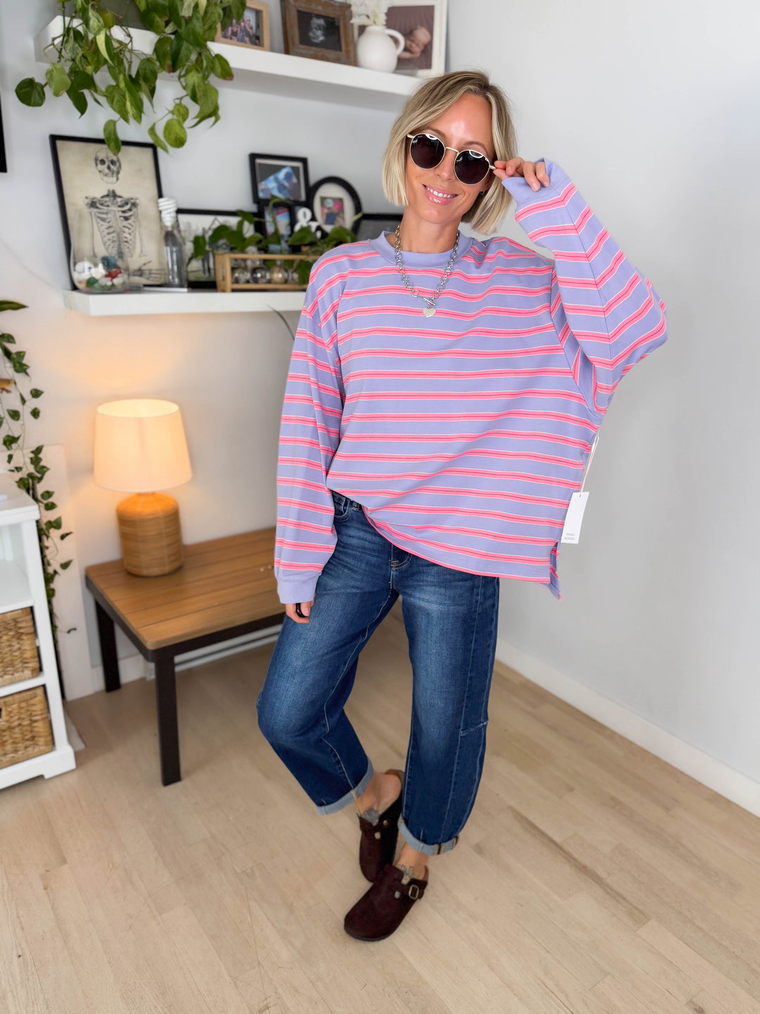 Cady Soft Stripe Oversized Pullover- LAVENDER