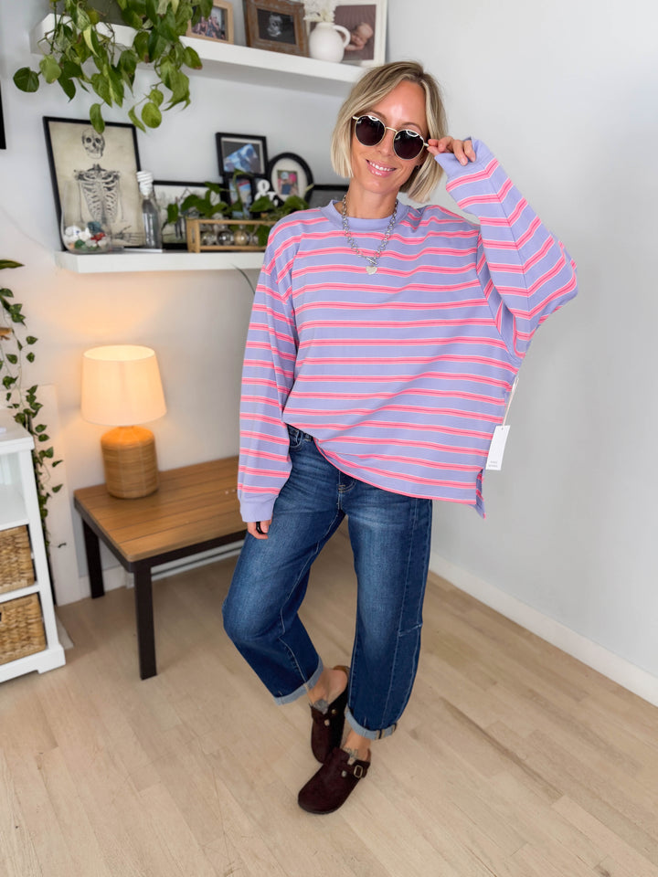 Cady Soft Stripe Oversized Pullover- LAVENDER